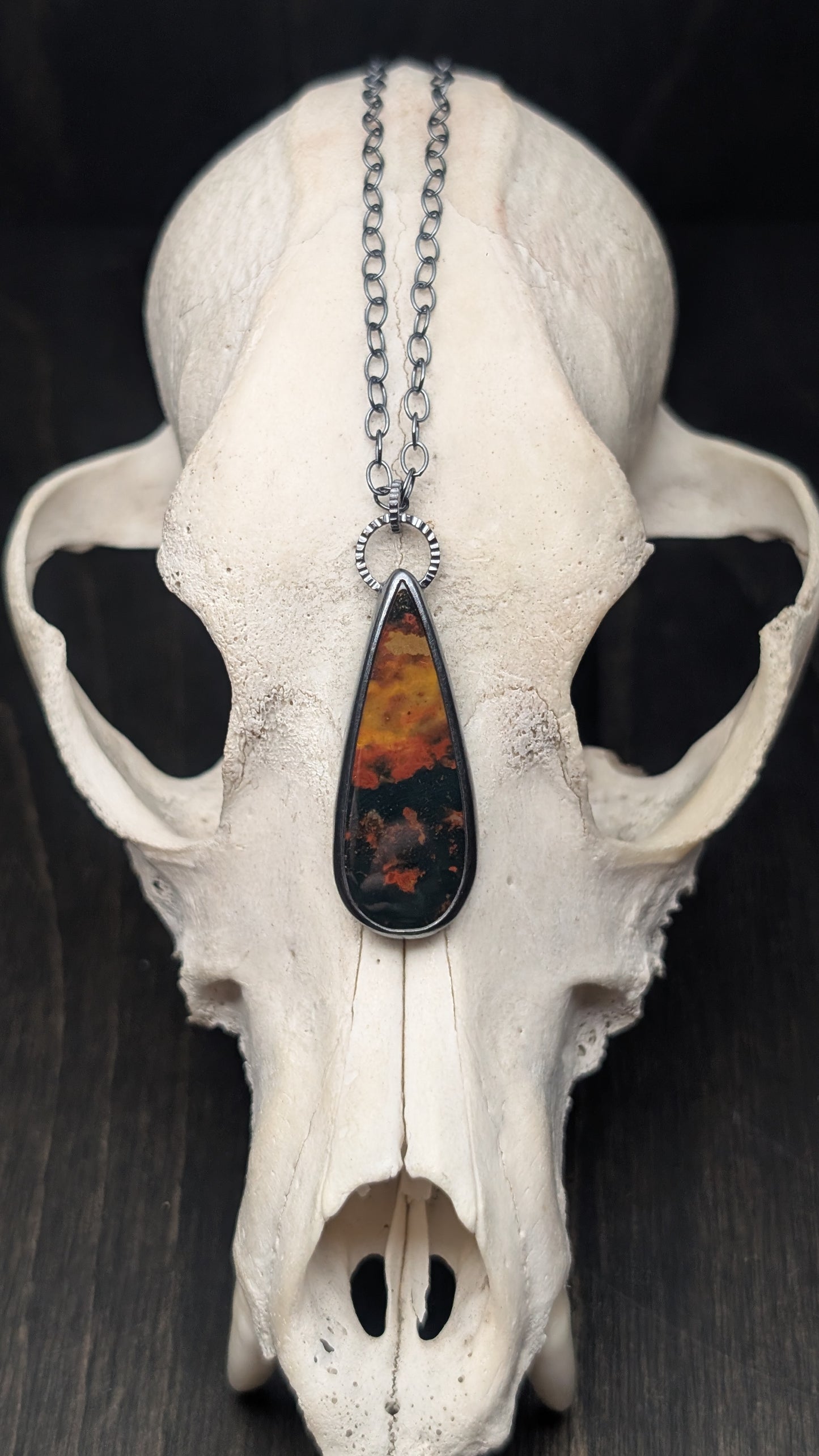 Bloodstone Teardrop Textured Sterling Silver Necklace