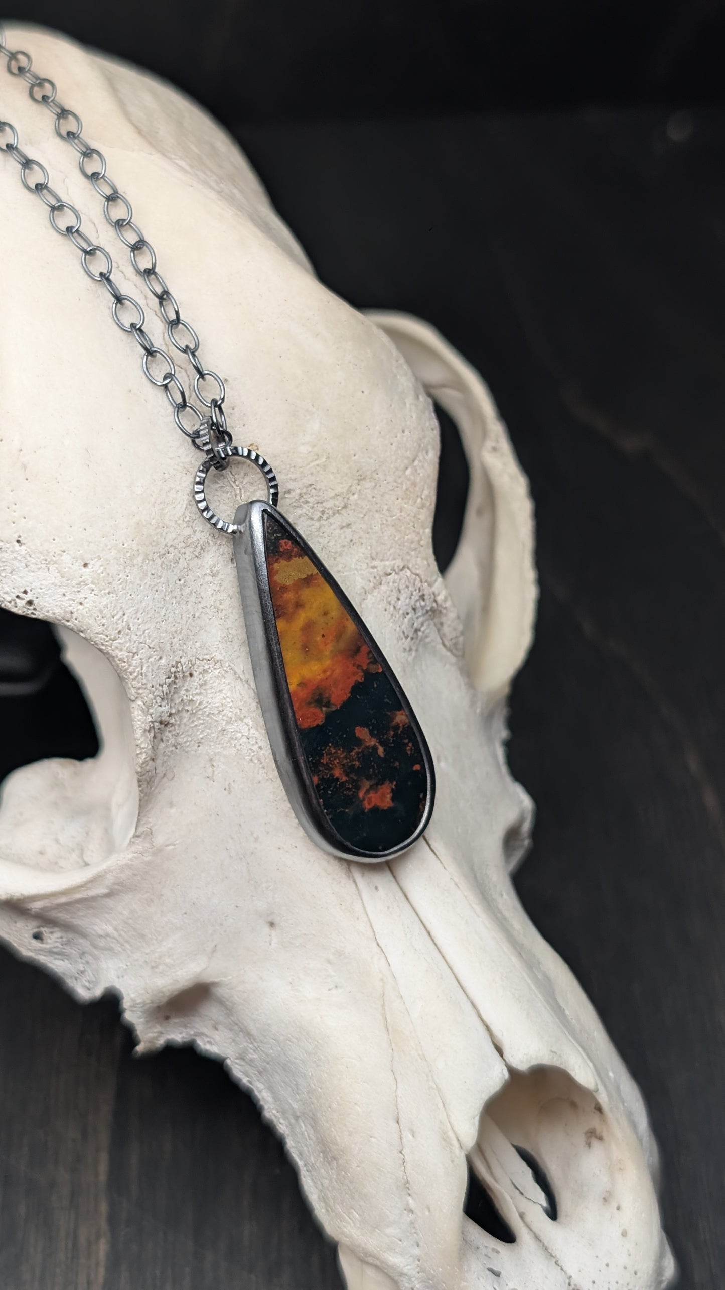 Bloodstone Teardrop Textured Sterling Silver Necklace