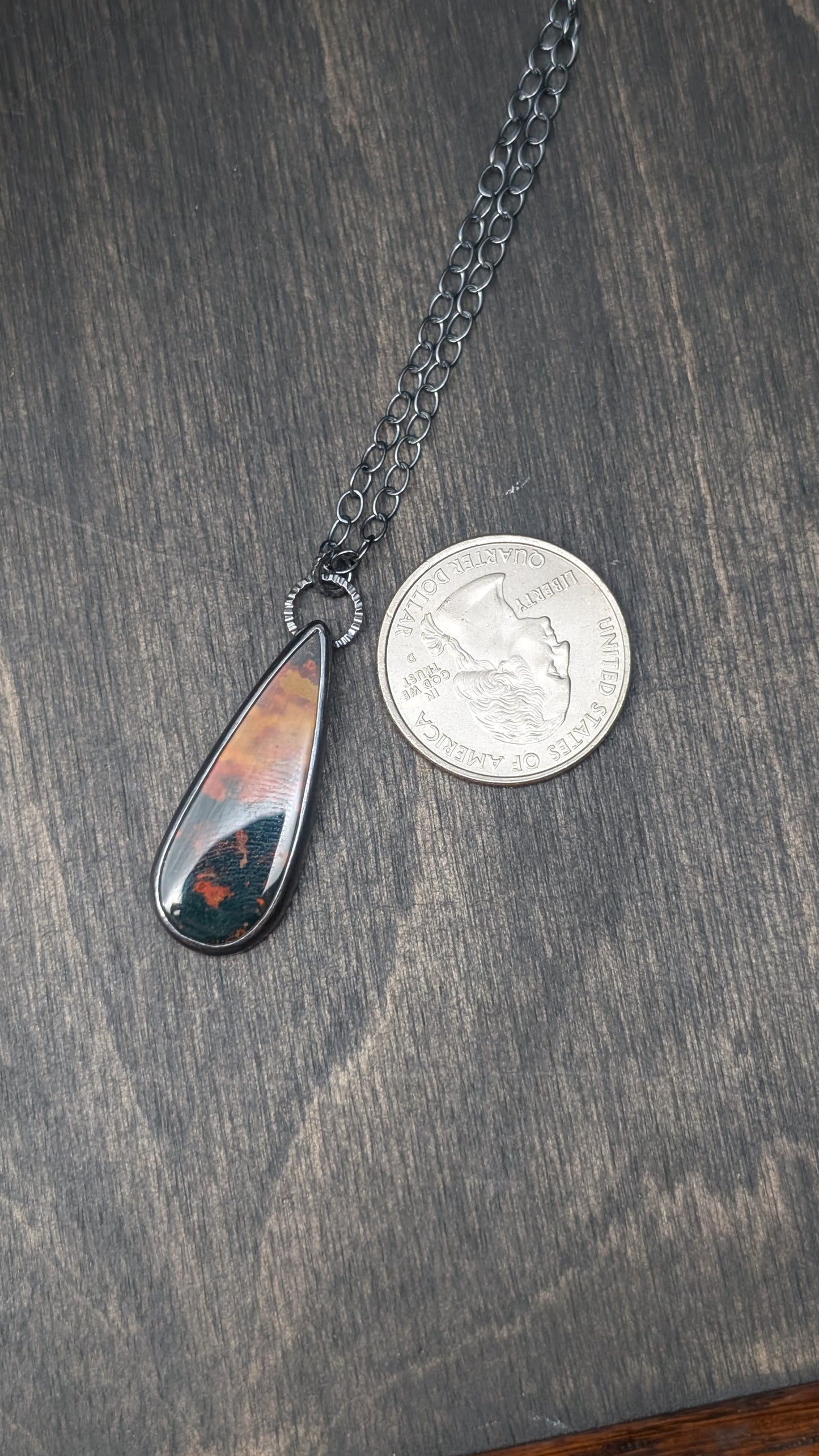 Bloodstone Teardrop Textured Sterling Silver Necklace