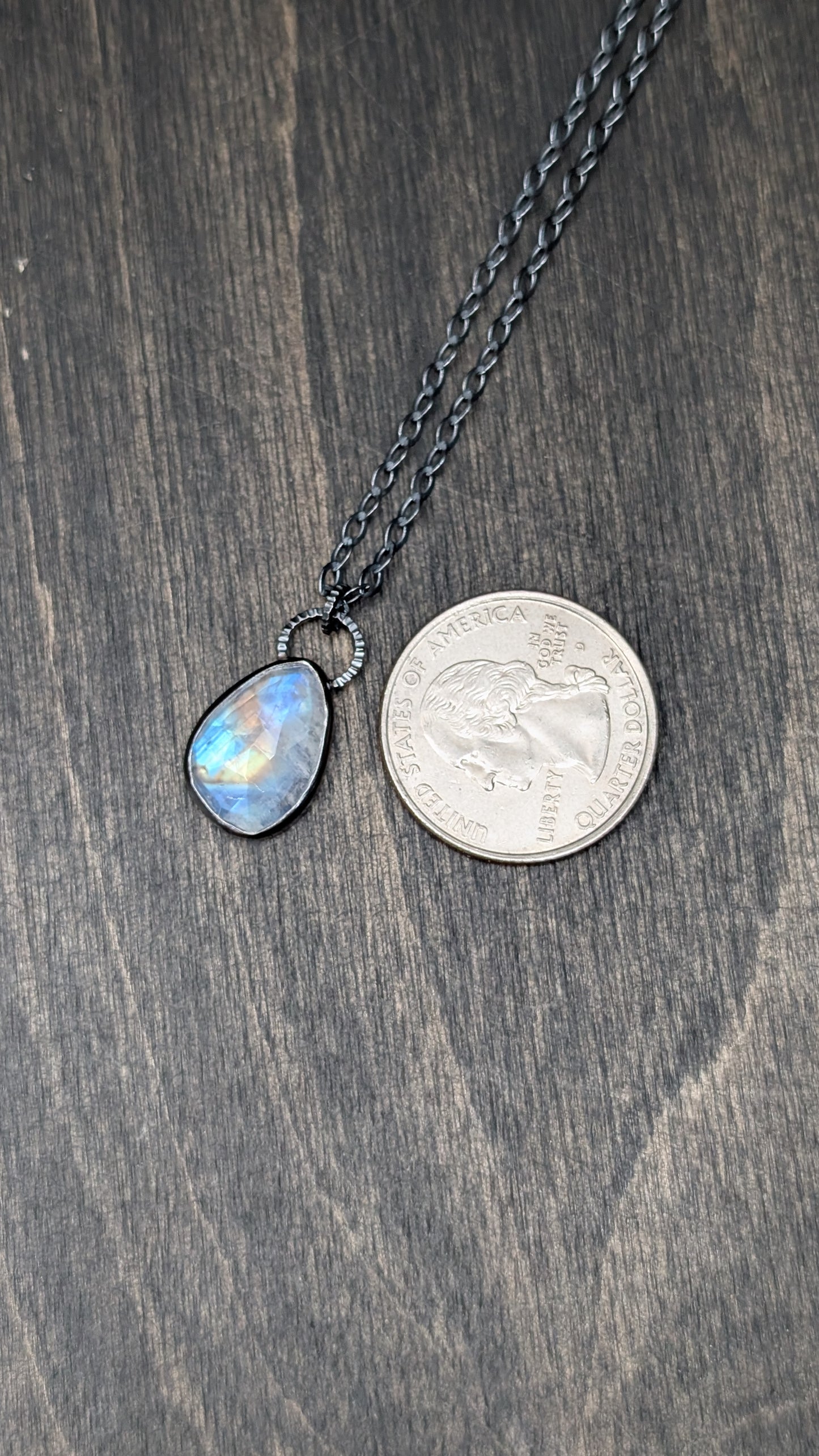 Rosecut Rainbow Moonstone Textured Sterling Silver Necklace
