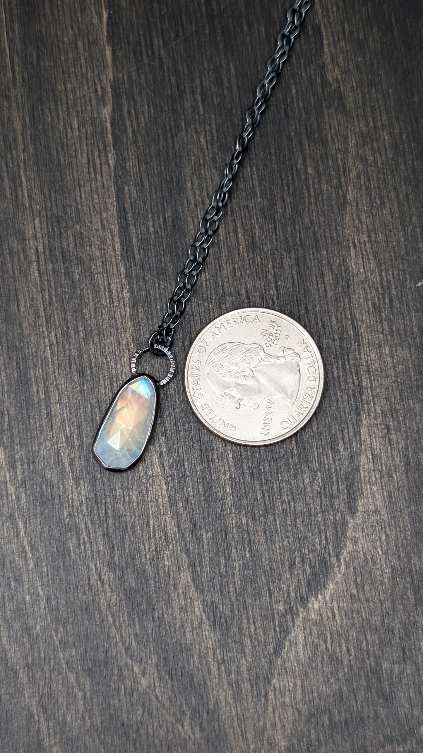 Rosecut Rainbow Moonstone Textured Sterling Silver Necklace