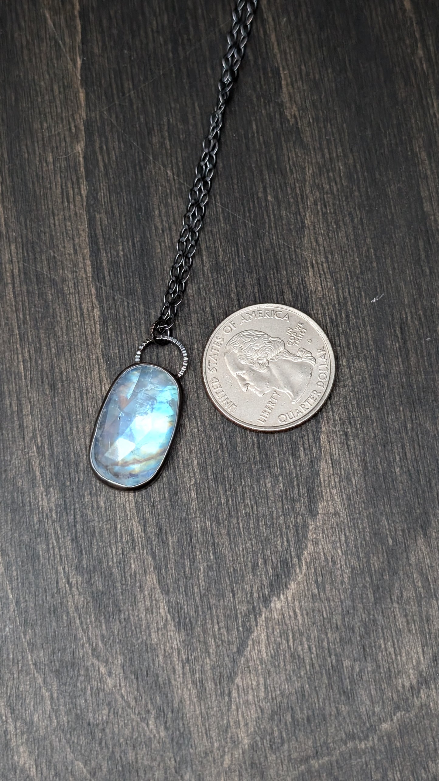 Rosecut Rainbow Moonstone Textured Sterling Silver Necklace