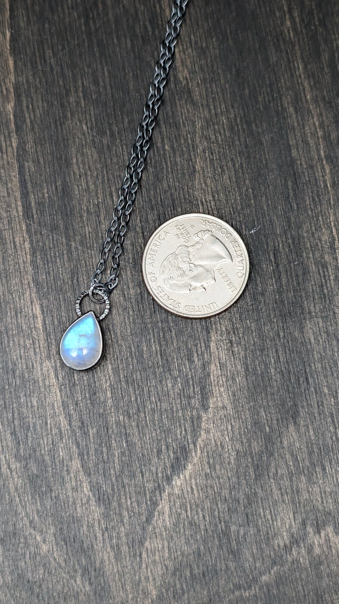Teardrop Rainbow Moonstone Textured Sterling Silver Necklace