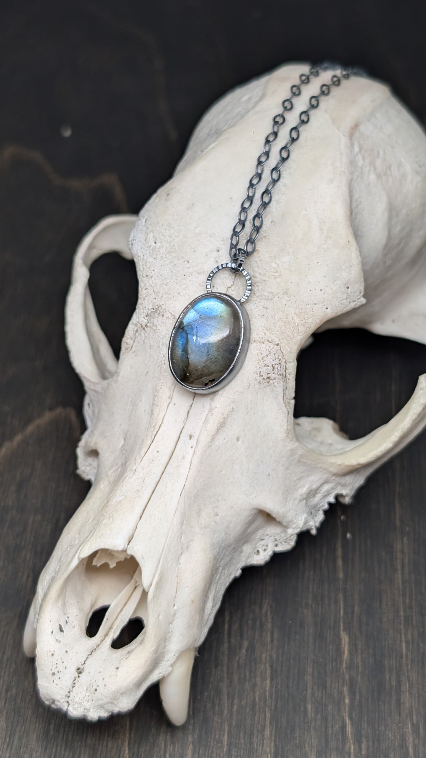 Labradorite Oval Textured Sterling Silver Necklace
