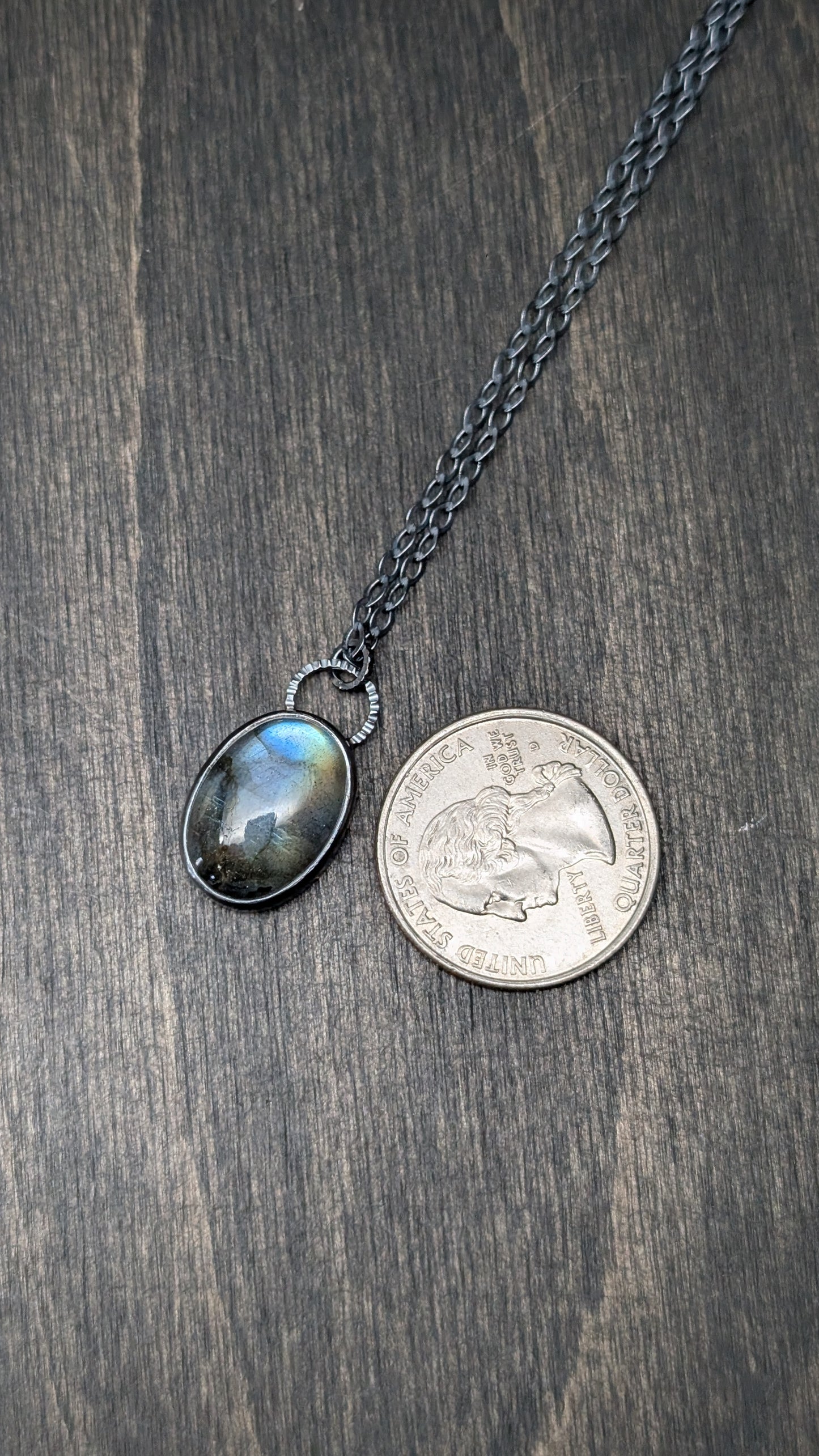Labradorite Oval Textured Sterling Silver Necklace