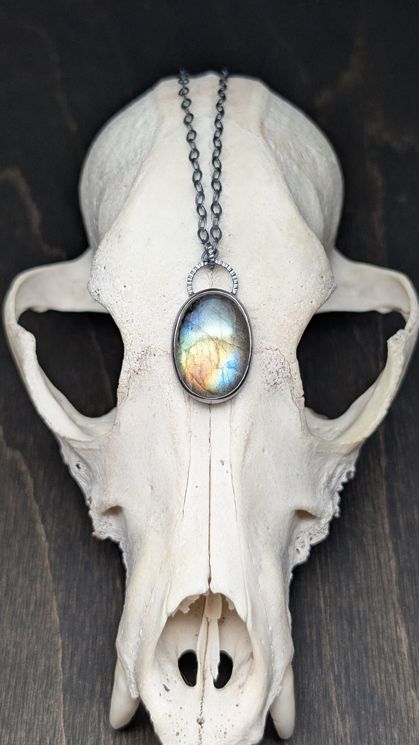 Labradorite Oval Textured Sterling Silver Necklace