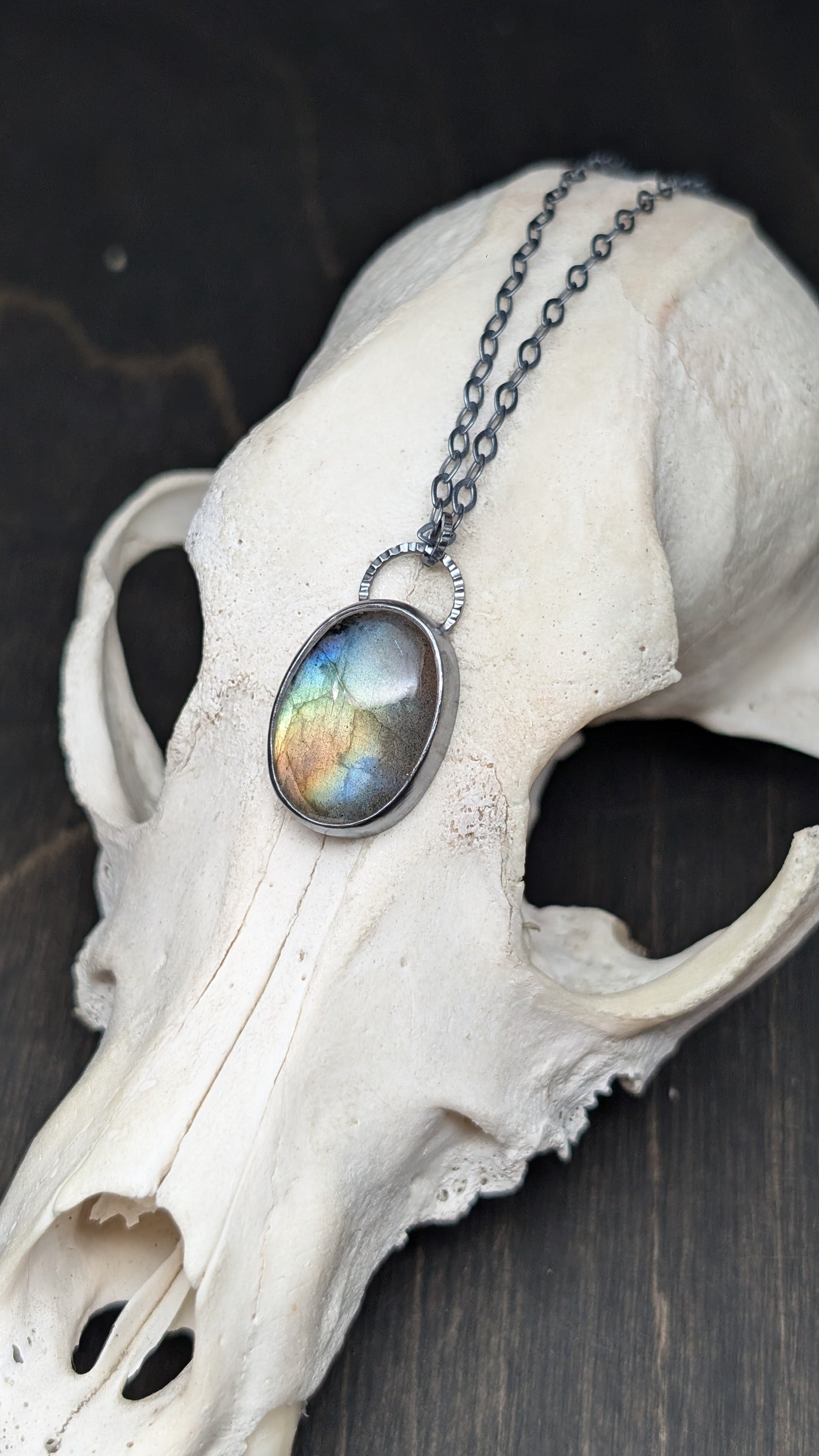 Labradorite Oval Textured Sterling Silver Necklace