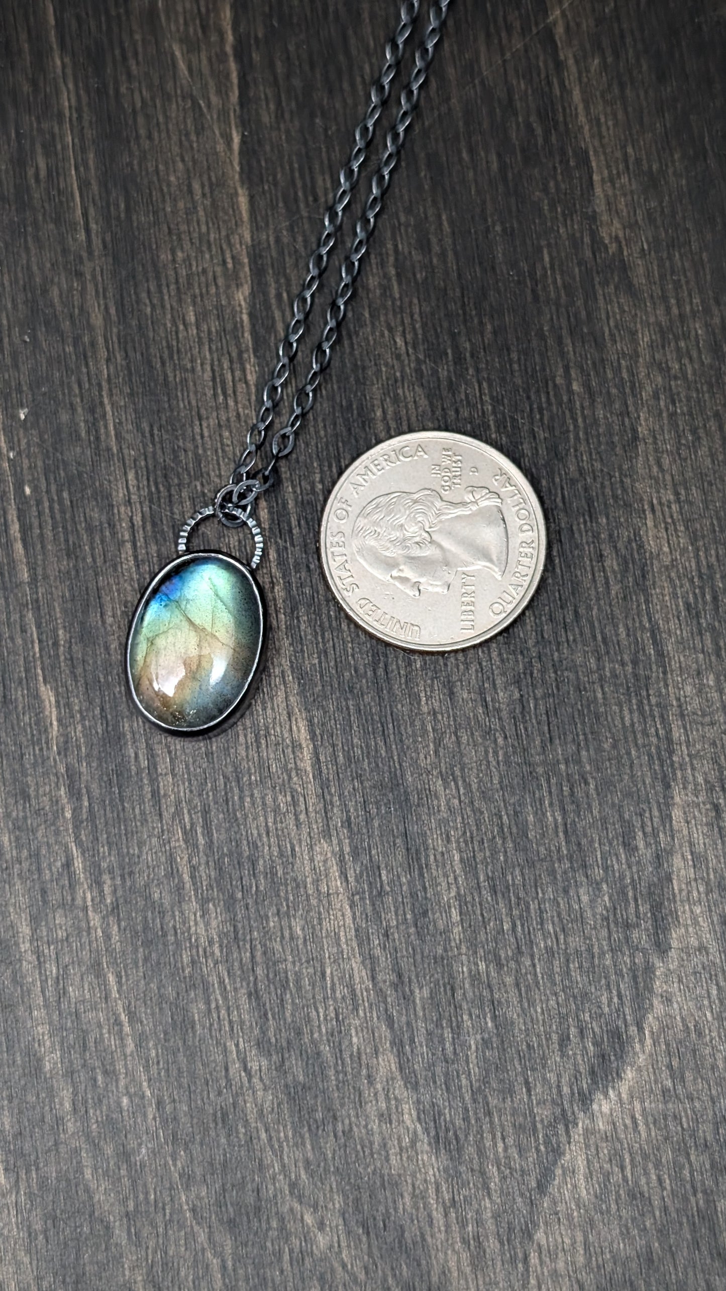 Labradorite Oval Textured Sterling Silver Necklace