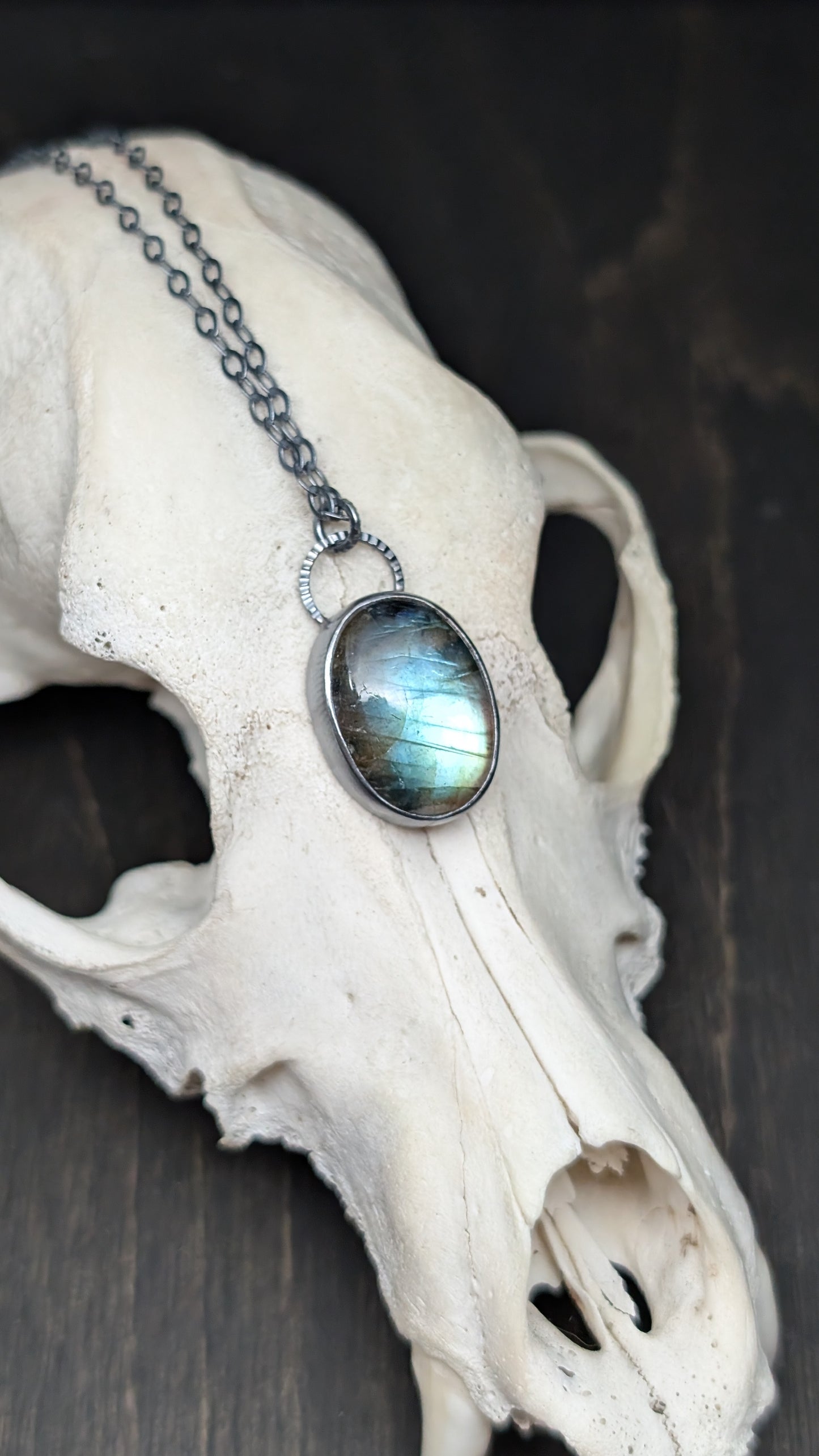 Labradorite Oval Textured Sterling Silver Necklace