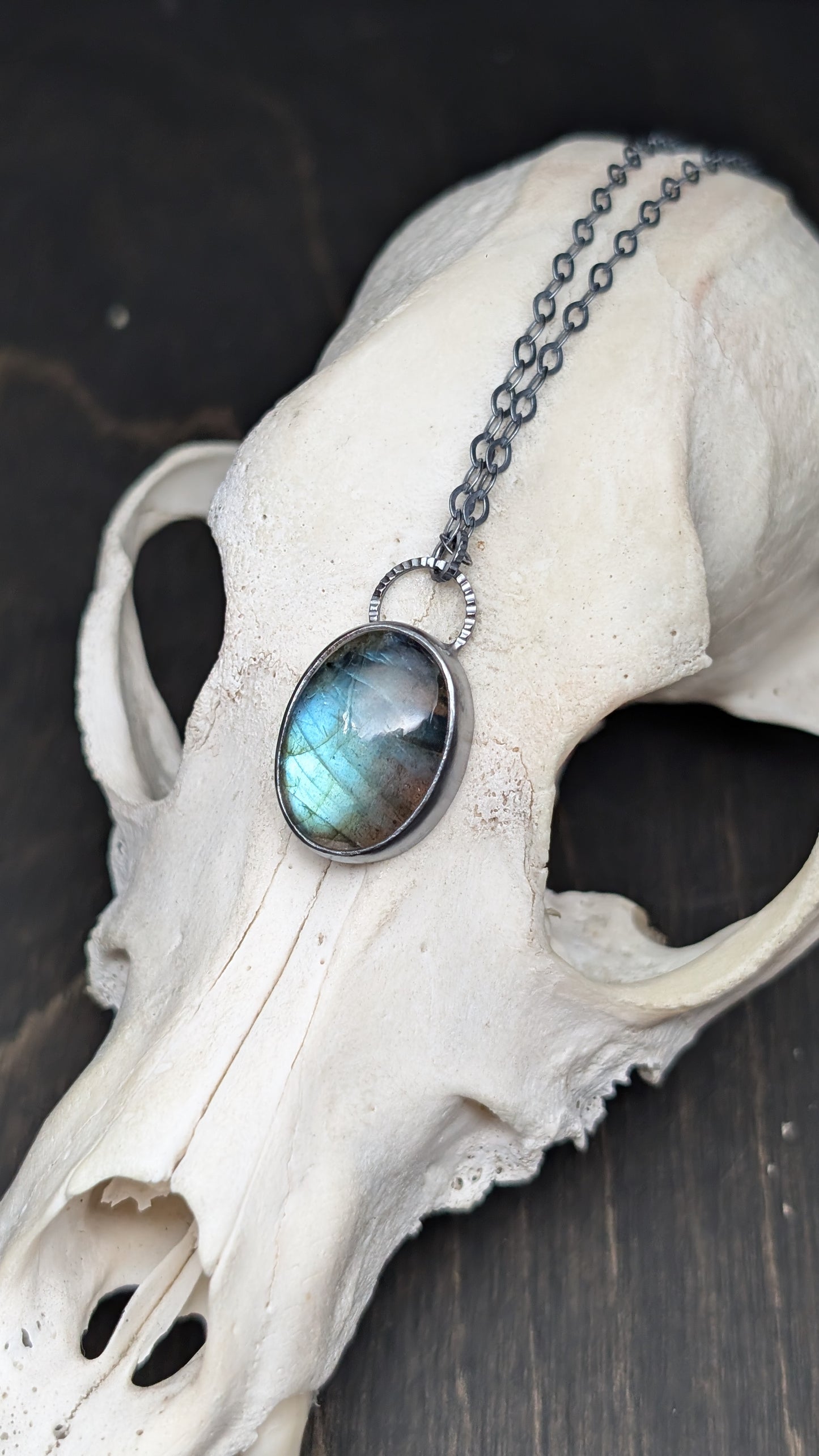Labradorite Oval Textured Sterling Silver Necklace