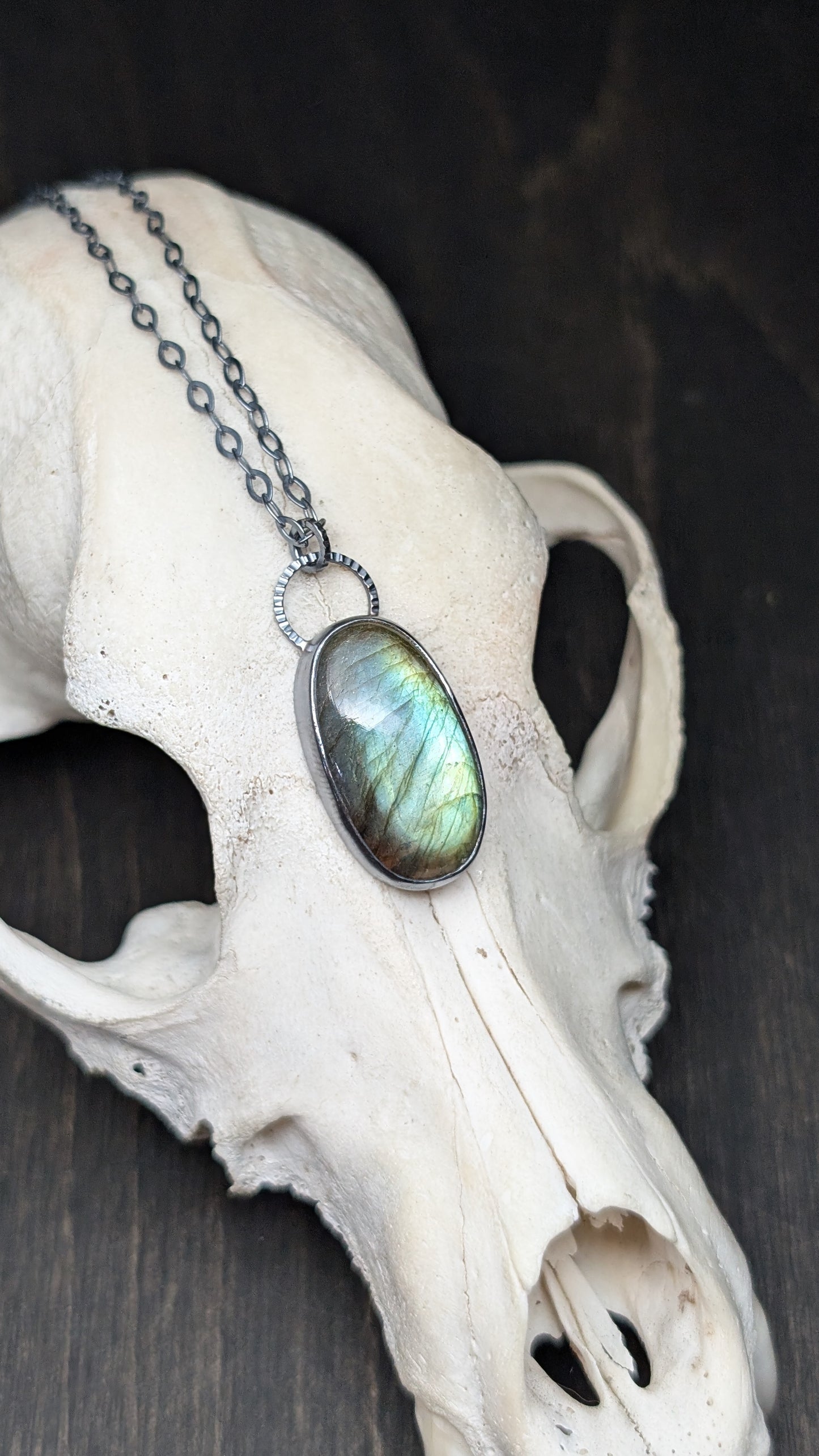 Labradorite Oval Textured Sterling Silver Necklace