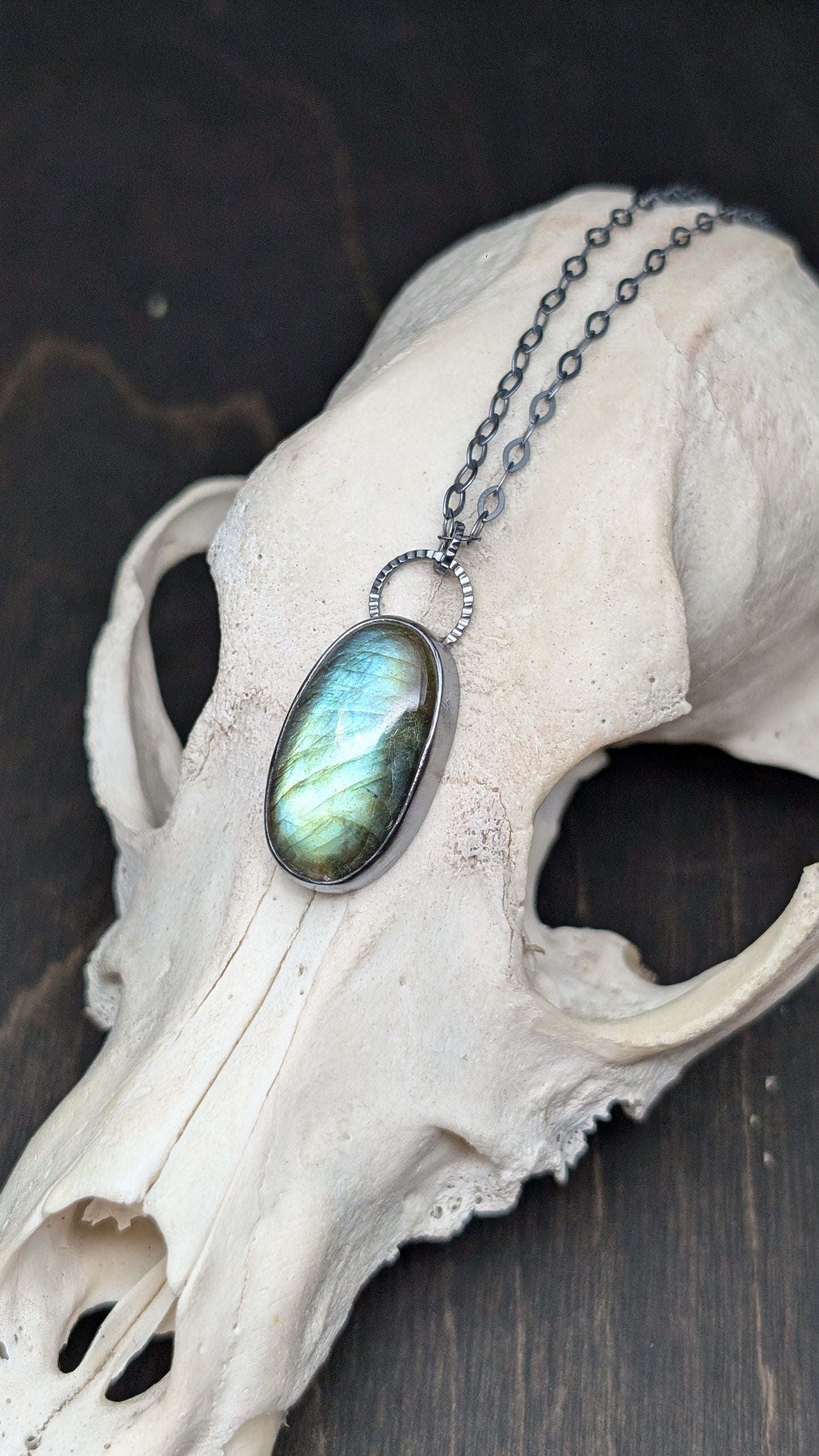Labradorite Oval Textured Sterling Silver Necklace