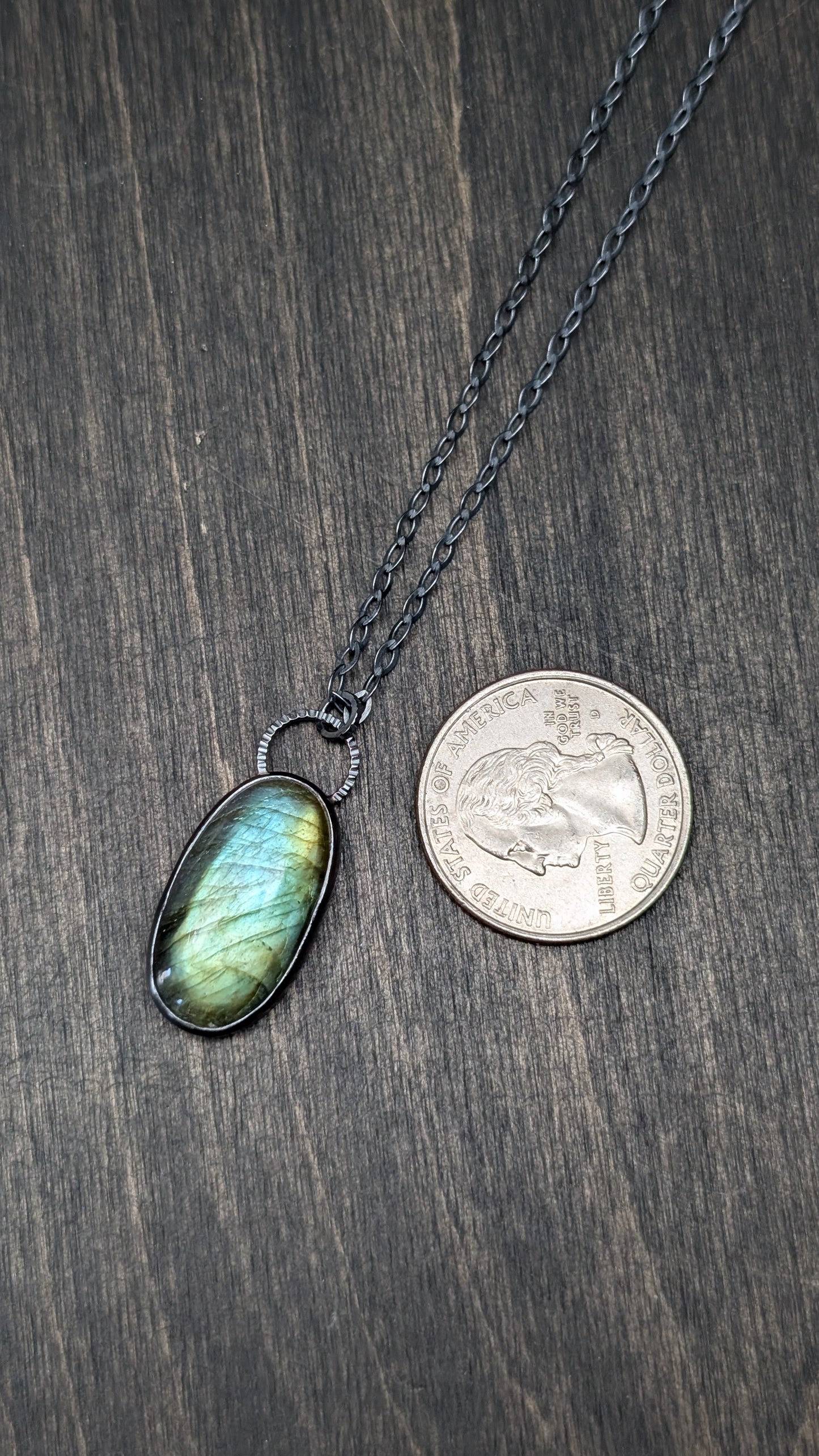 Labradorite Oval Textured Sterling Silver Necklace