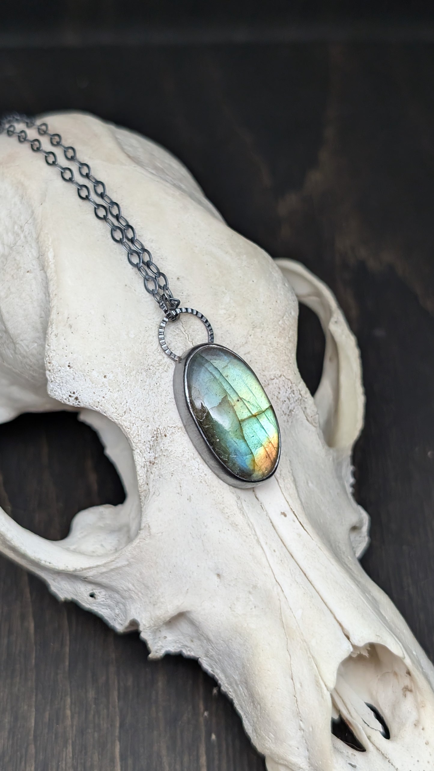 Labradorite Oval Textured Sterling Silver Necklace