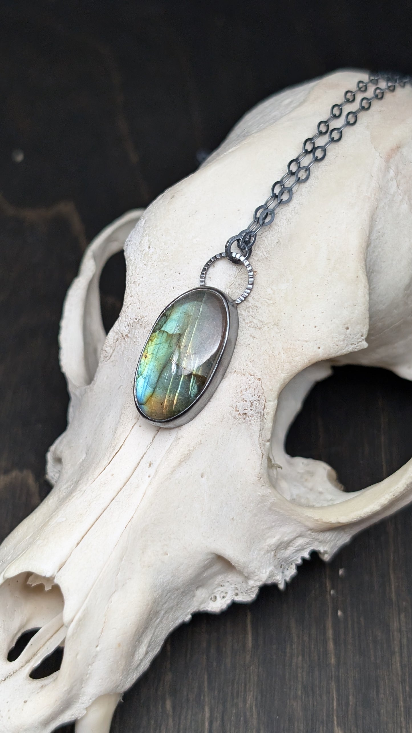 Labradorite Oval Textured Sterling Silver Necklace