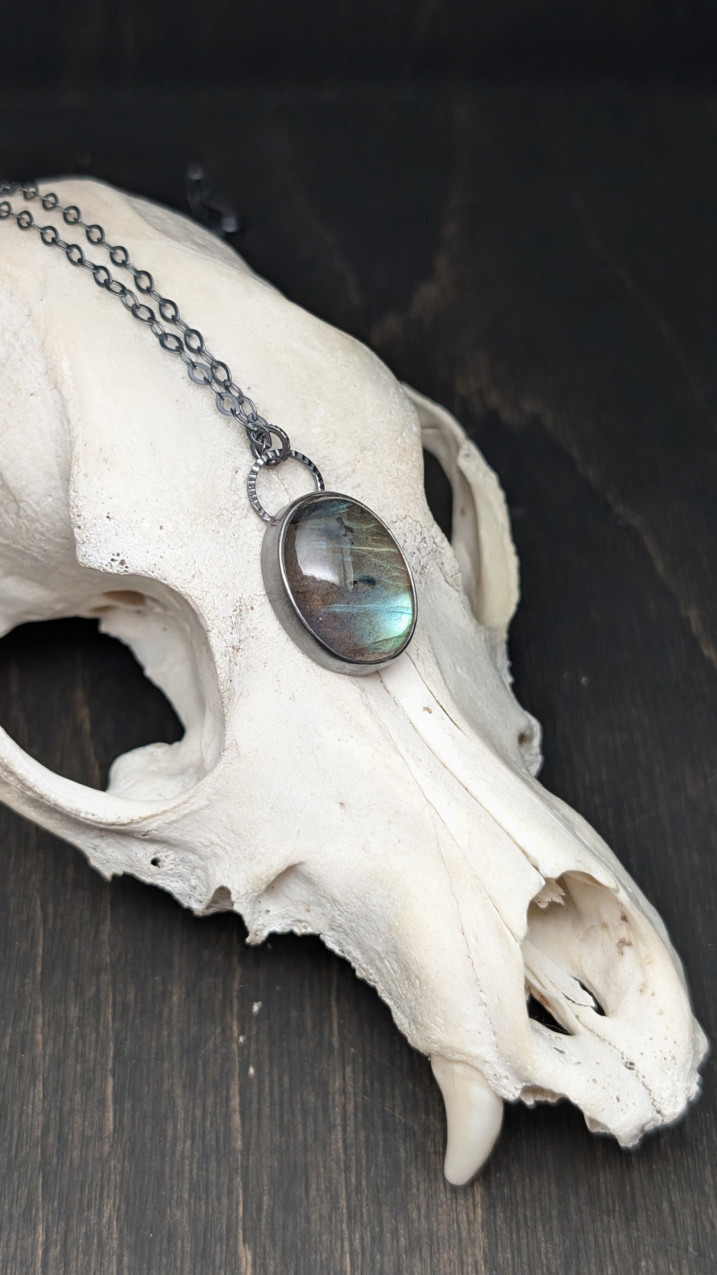 Labradorite Oval Textured Sterling Silver Necklace