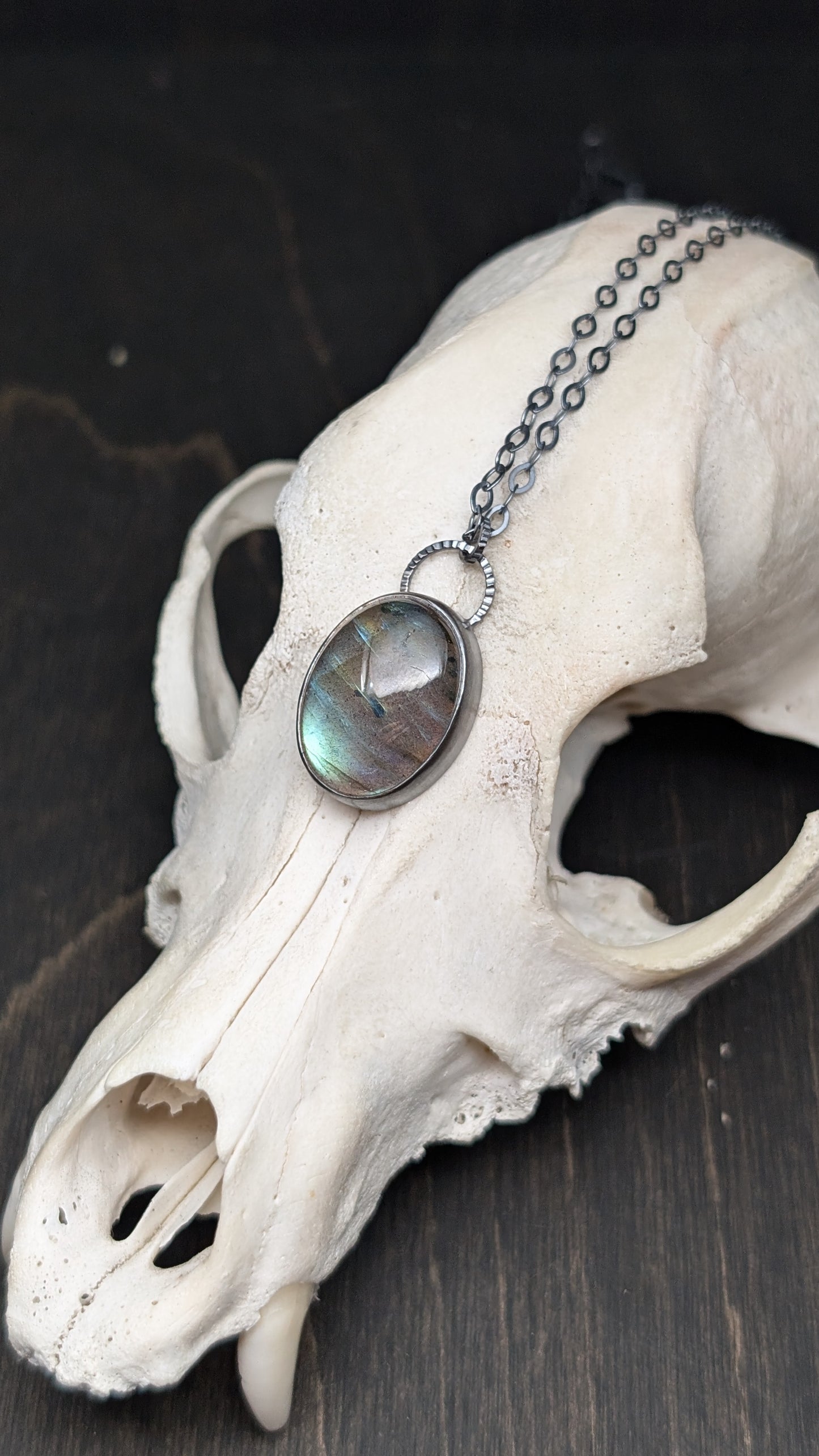 Labradorite Oval Textured Sterling Silver Necklace