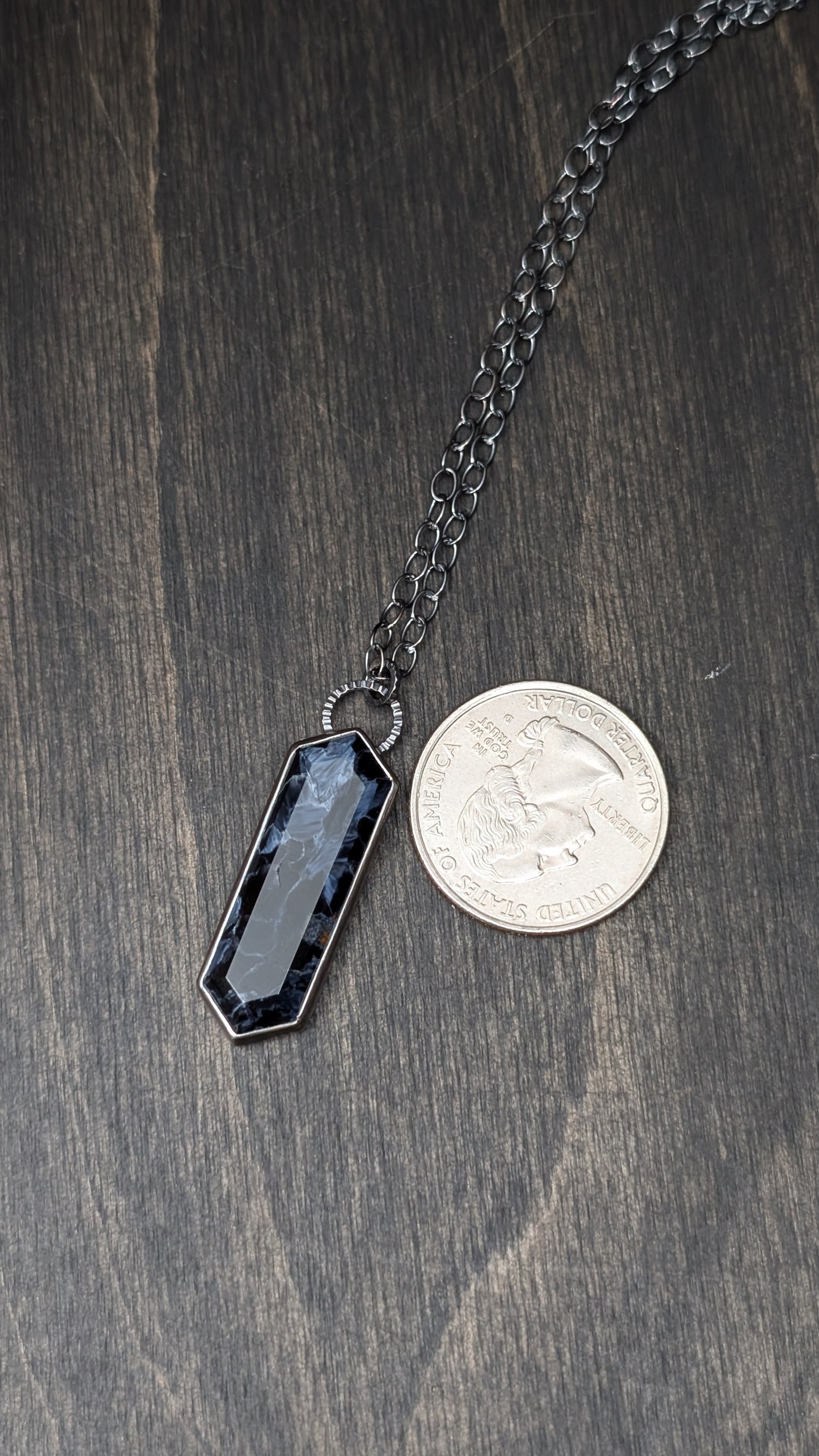 Pietrsite XL Step Cut Tablet Textured Sterling Silver Necklace