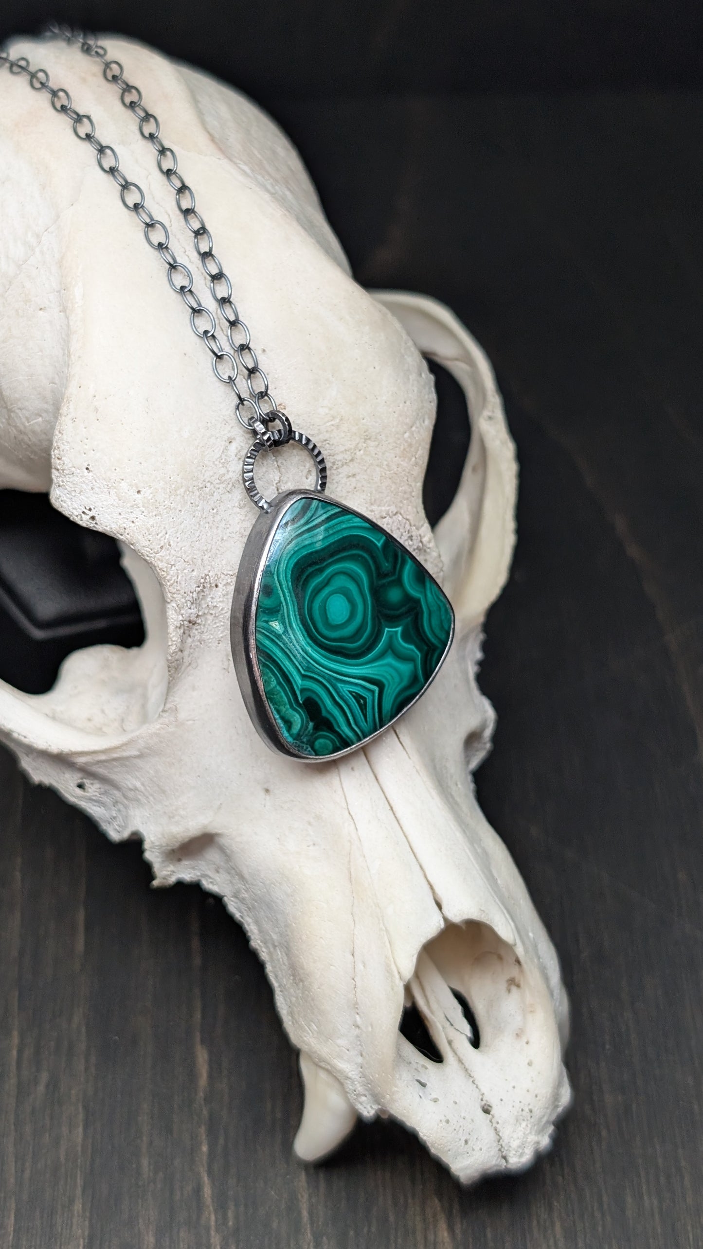Large Malachite Textured Sterling Silver Necklace