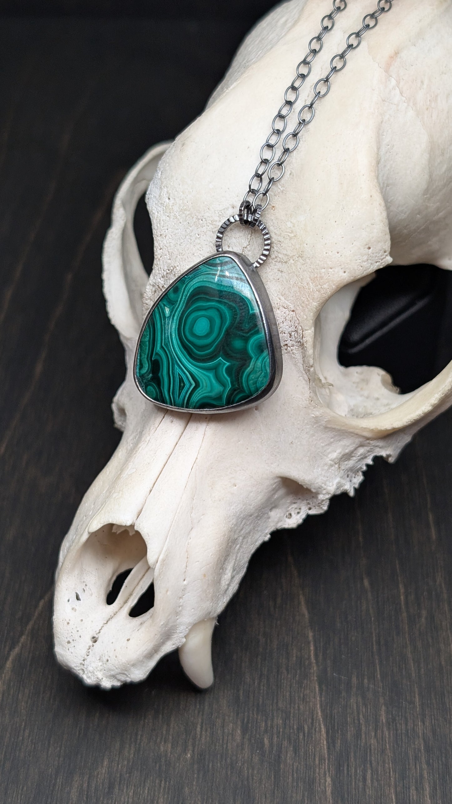 Large Malachite Textured Sterling Silver Necklace