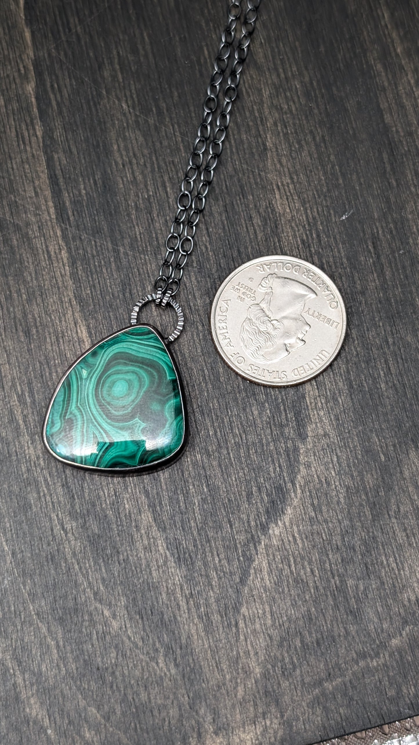 Large Malachite Textured Sterling Silver Necklace