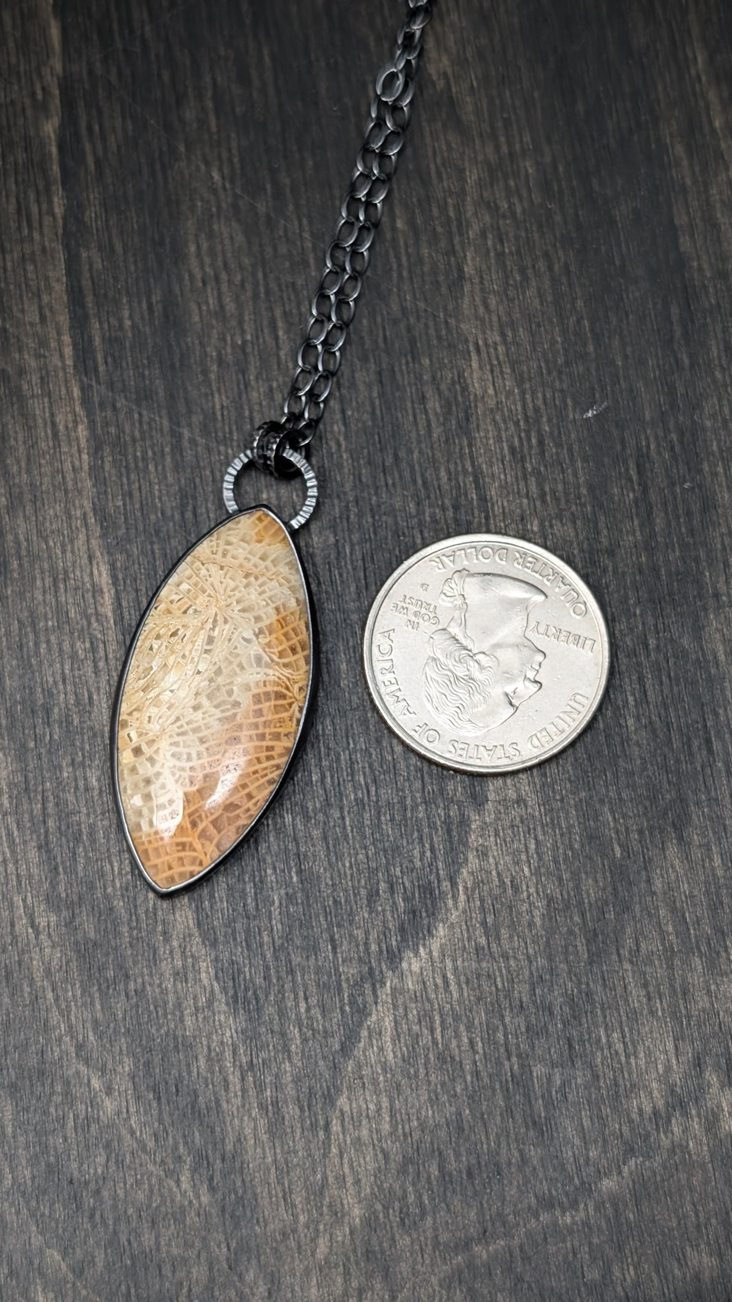 XL Fossilized Coral Textured Sterling Silver Necklace