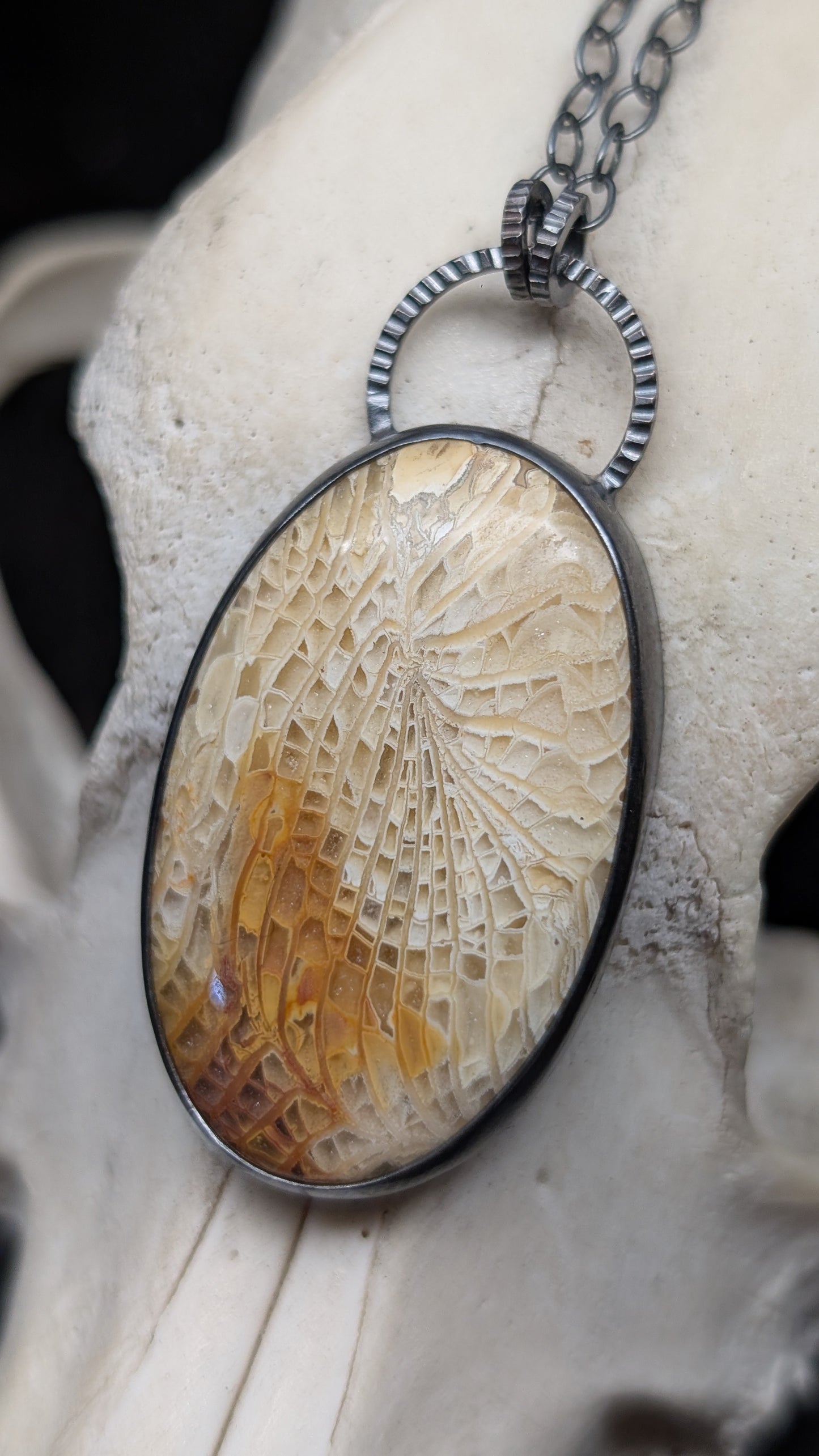 XL Fossilized Coral Textured Sterling Silver Necklace