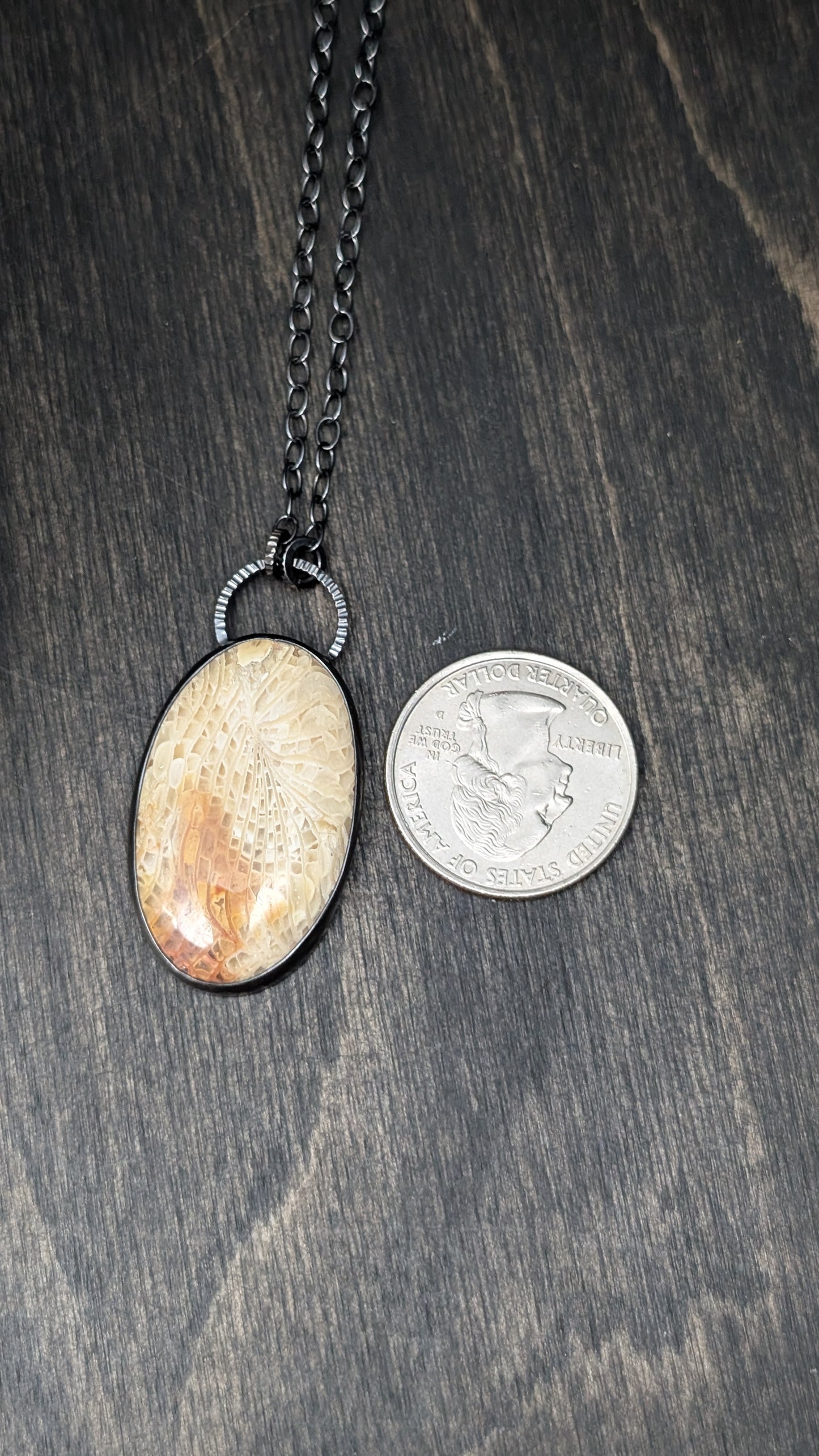 XL Fossilized Coral Textured Sterling Silver Necklace