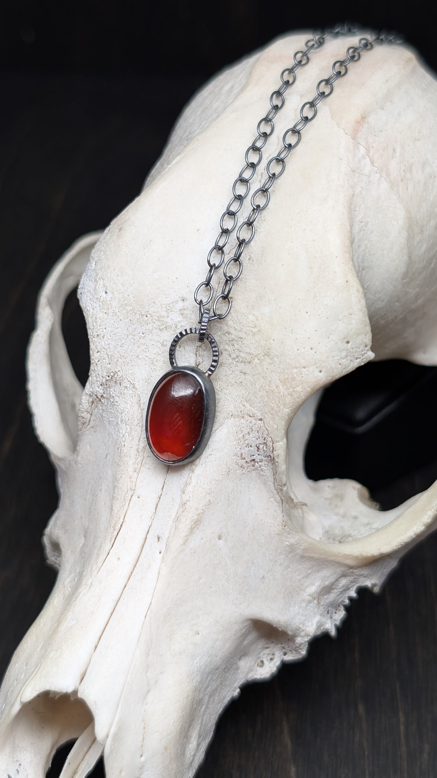 Oval Hessonite Garnet Textured Sterling Silver Necklace