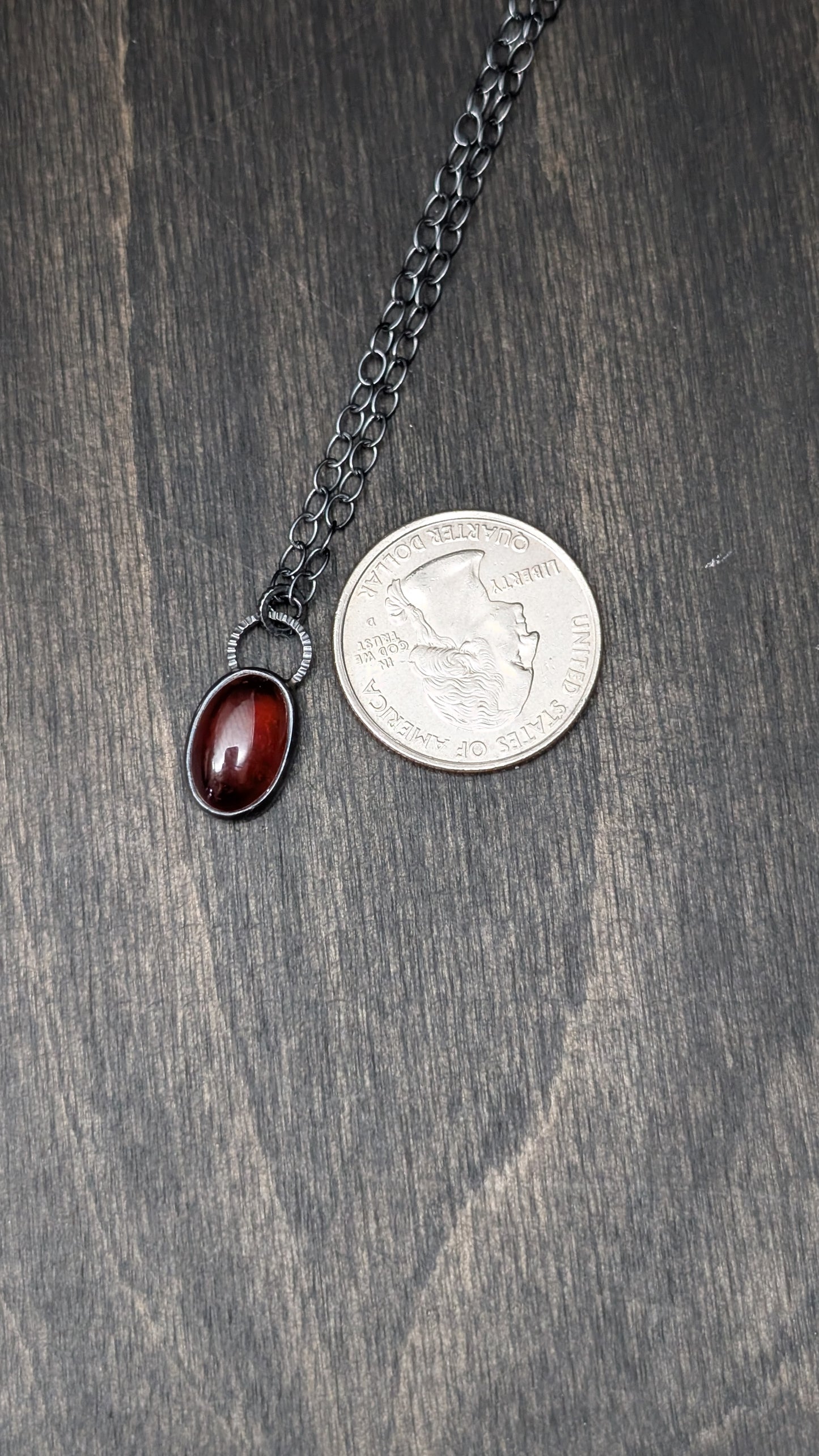 Oval Hessonite Garnet Textured Sterling Silver Necklace