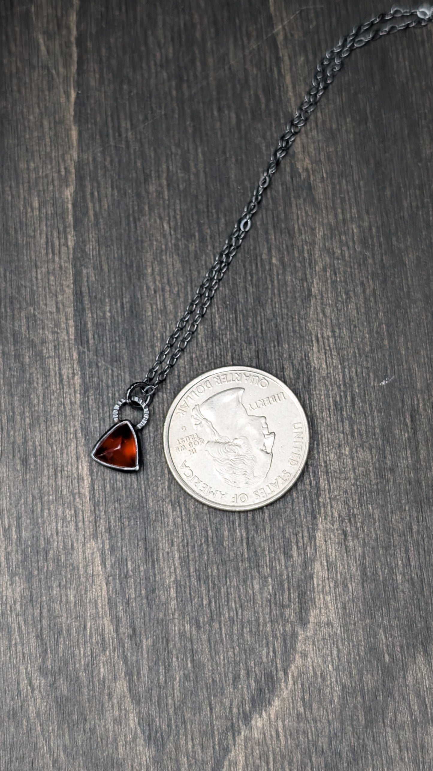 Triangle Hessonite Garnet Textured Sterling Silver Necklace