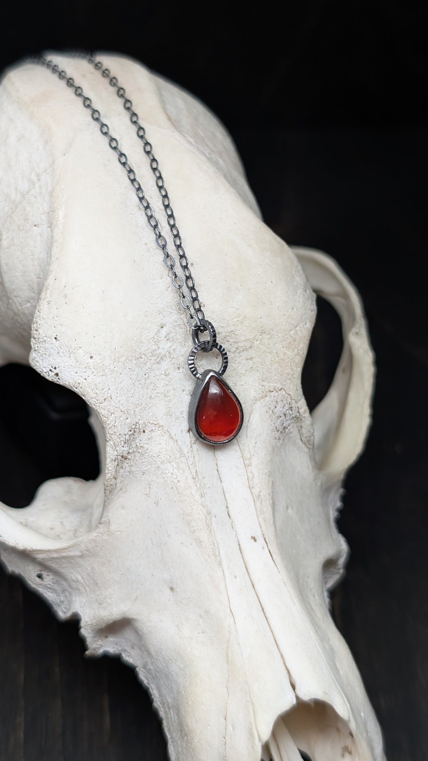 Teardrop Hessonite Garnet Textured Sterling Silver Necklace
