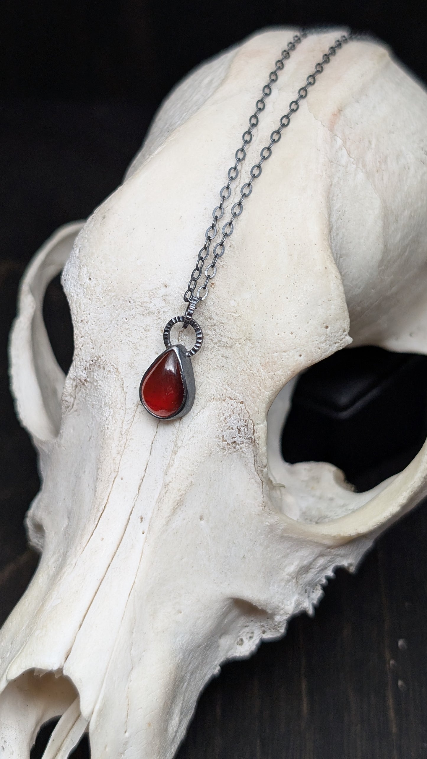 Teardrop Hessonite Garnet Textured Sterling Silver Necklace