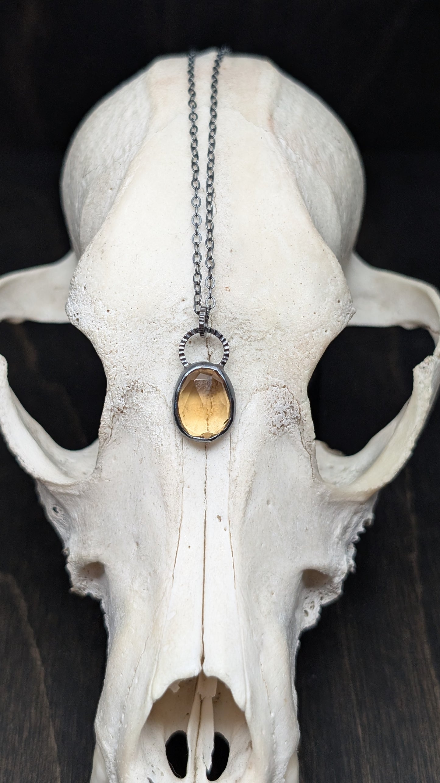 Rose cut Citrine Textured Sterling Silver Necklace