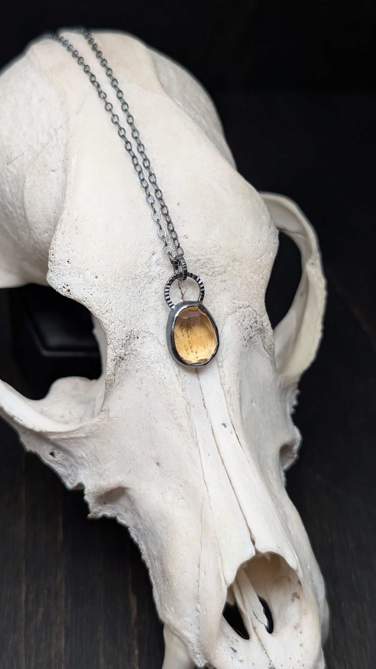 Rose cut Citrine Textured Sterling Silver Necklace