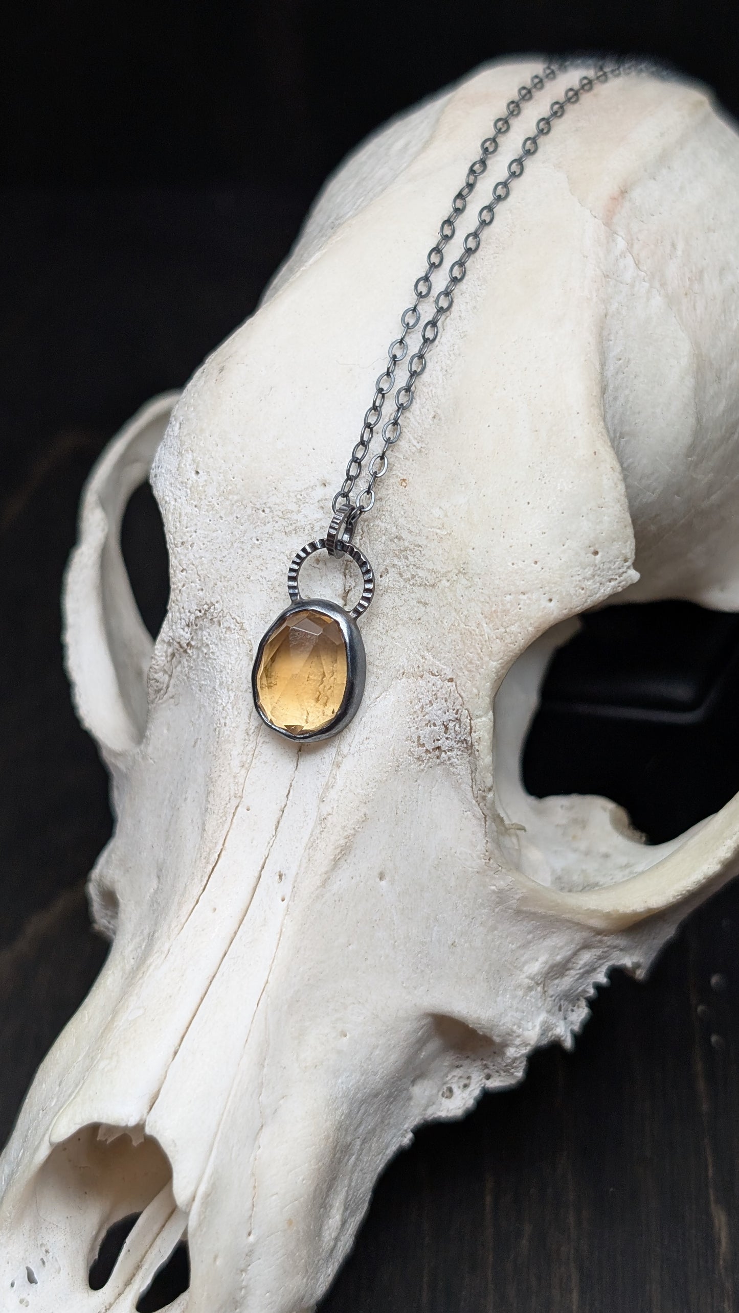 Rose cut Citrine Textured Sterling Silver Necklace