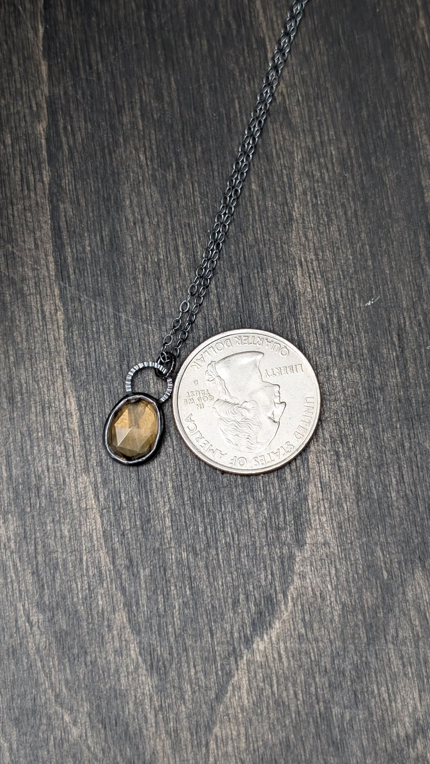 Rose cut Citrine Textured Sterling Silver Necklace