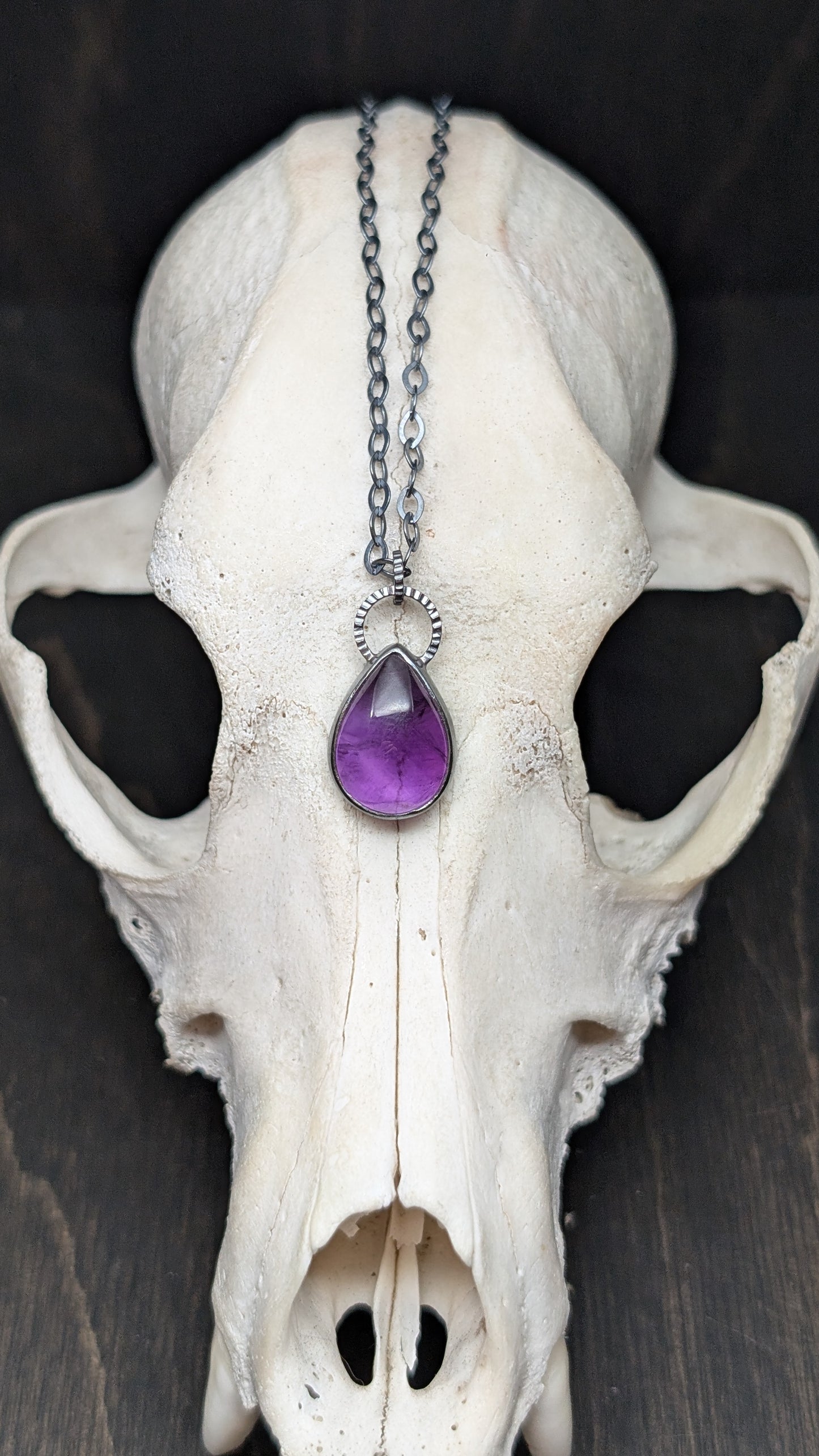 Medium Amethyst Teardrop Textured Sterling Silver Necklace