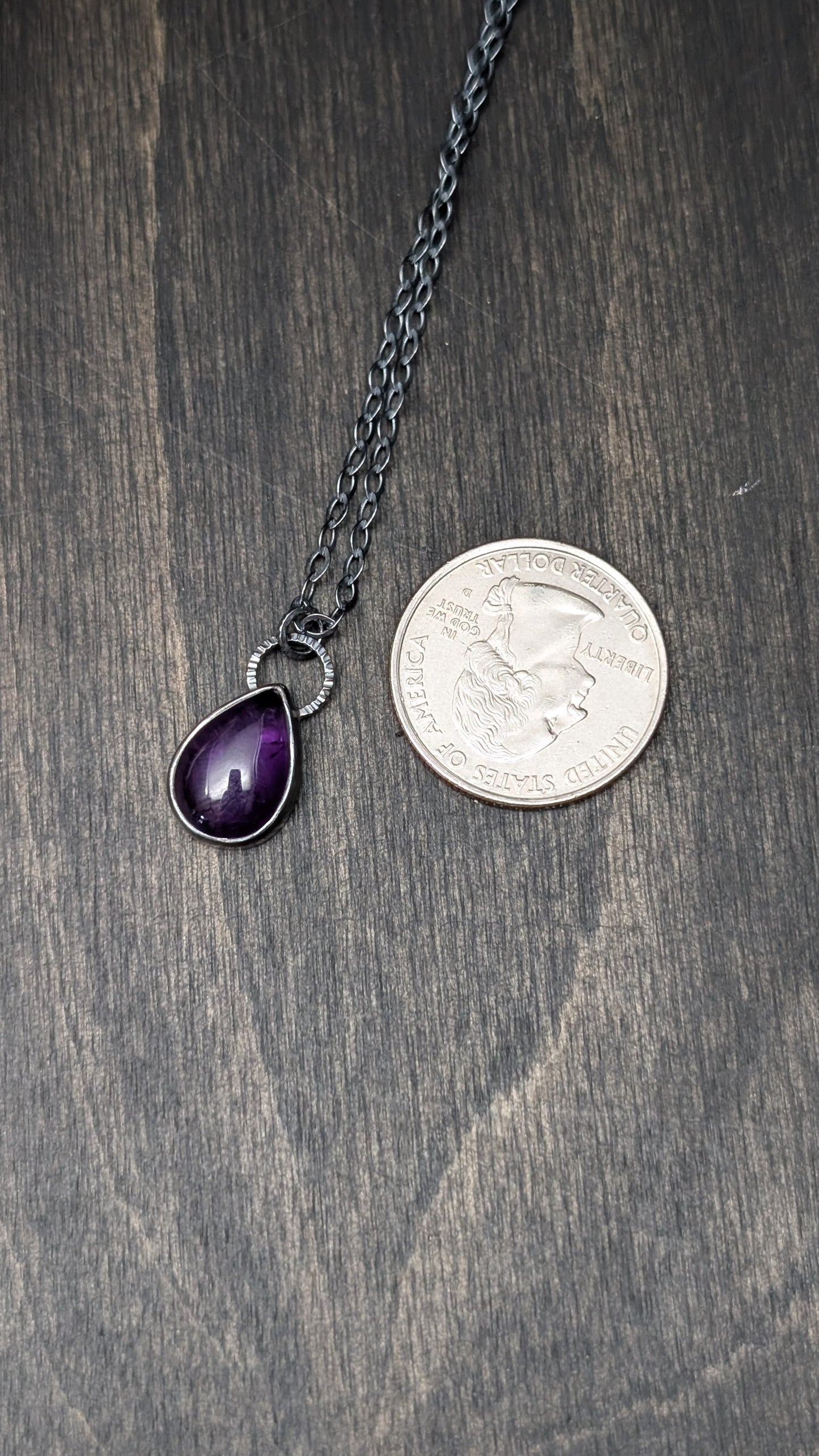 Medium Amethyst Teardrop Textured Sterling Silver Necklace