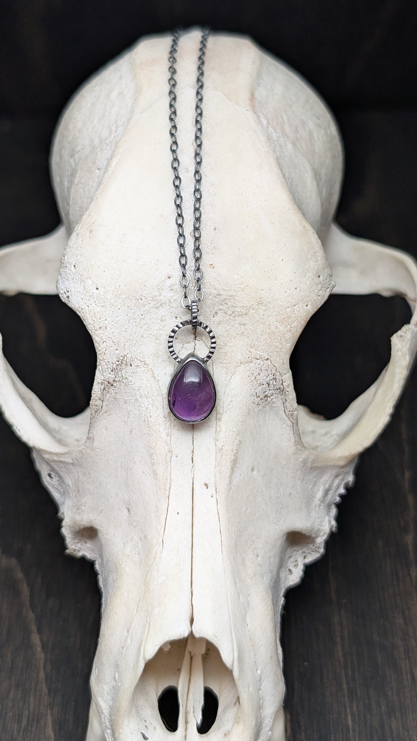 Mini Amethyst Teardrop Textured Sterling Silver Necklace