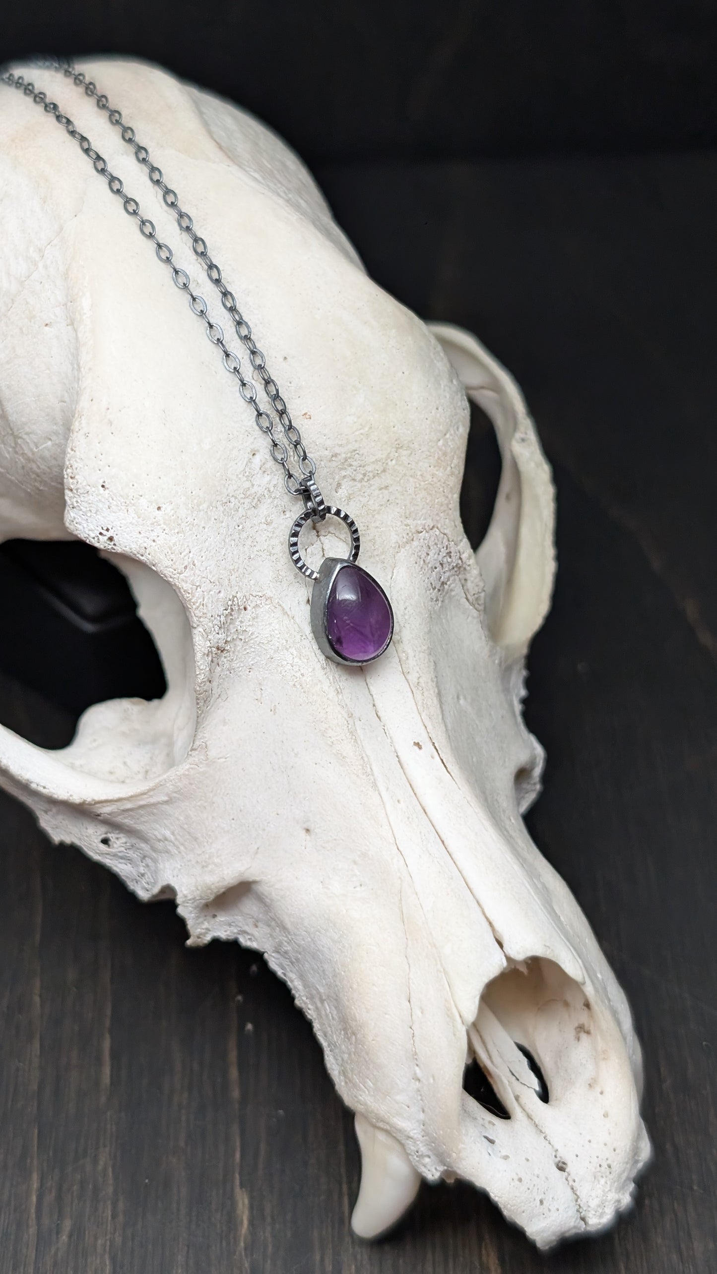 Mini Amethyst Teardrop Textured Sterling Silver Necklace