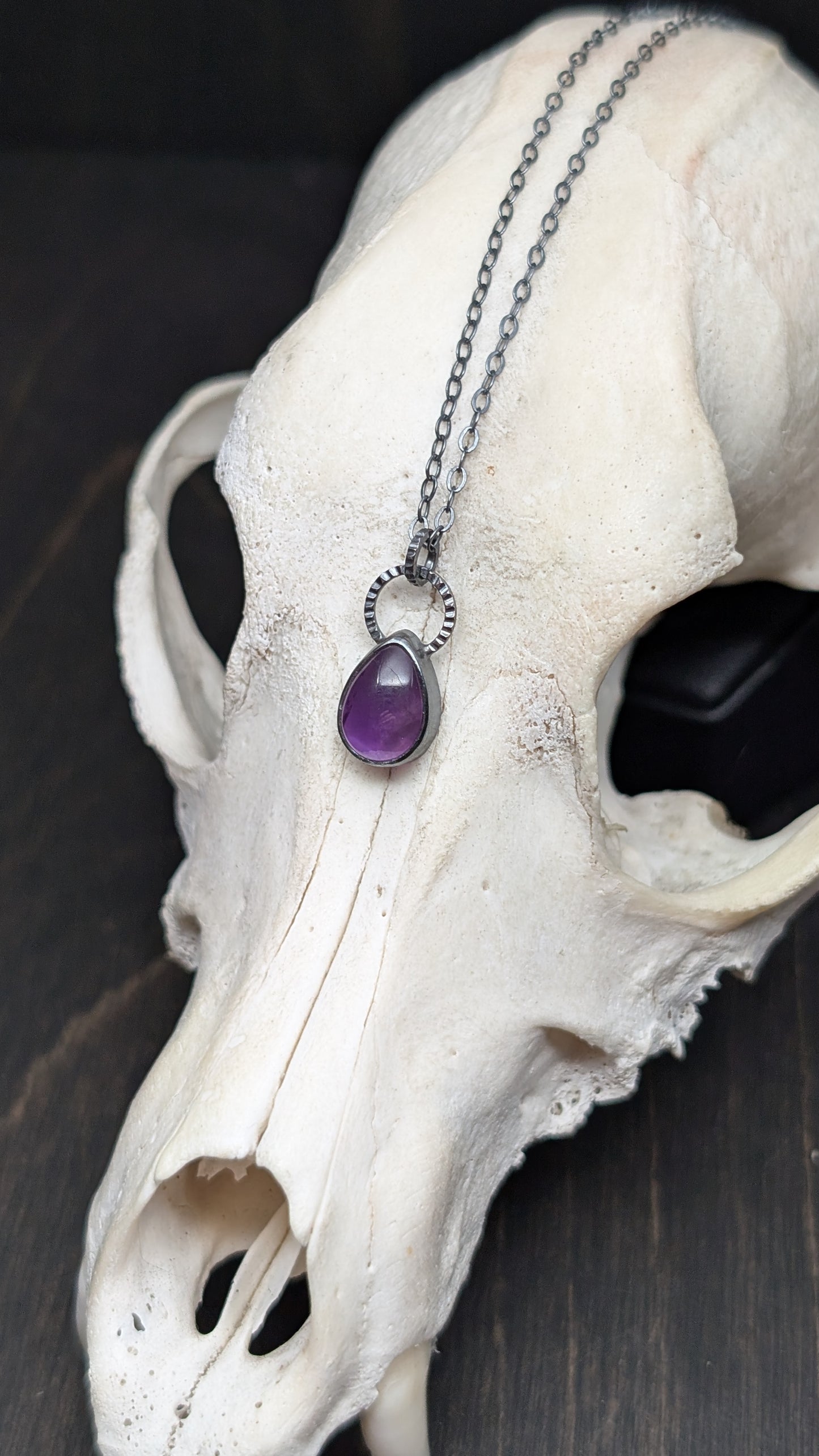 Mini Amethyst Teardrop Textured Sterling Silver Necklace