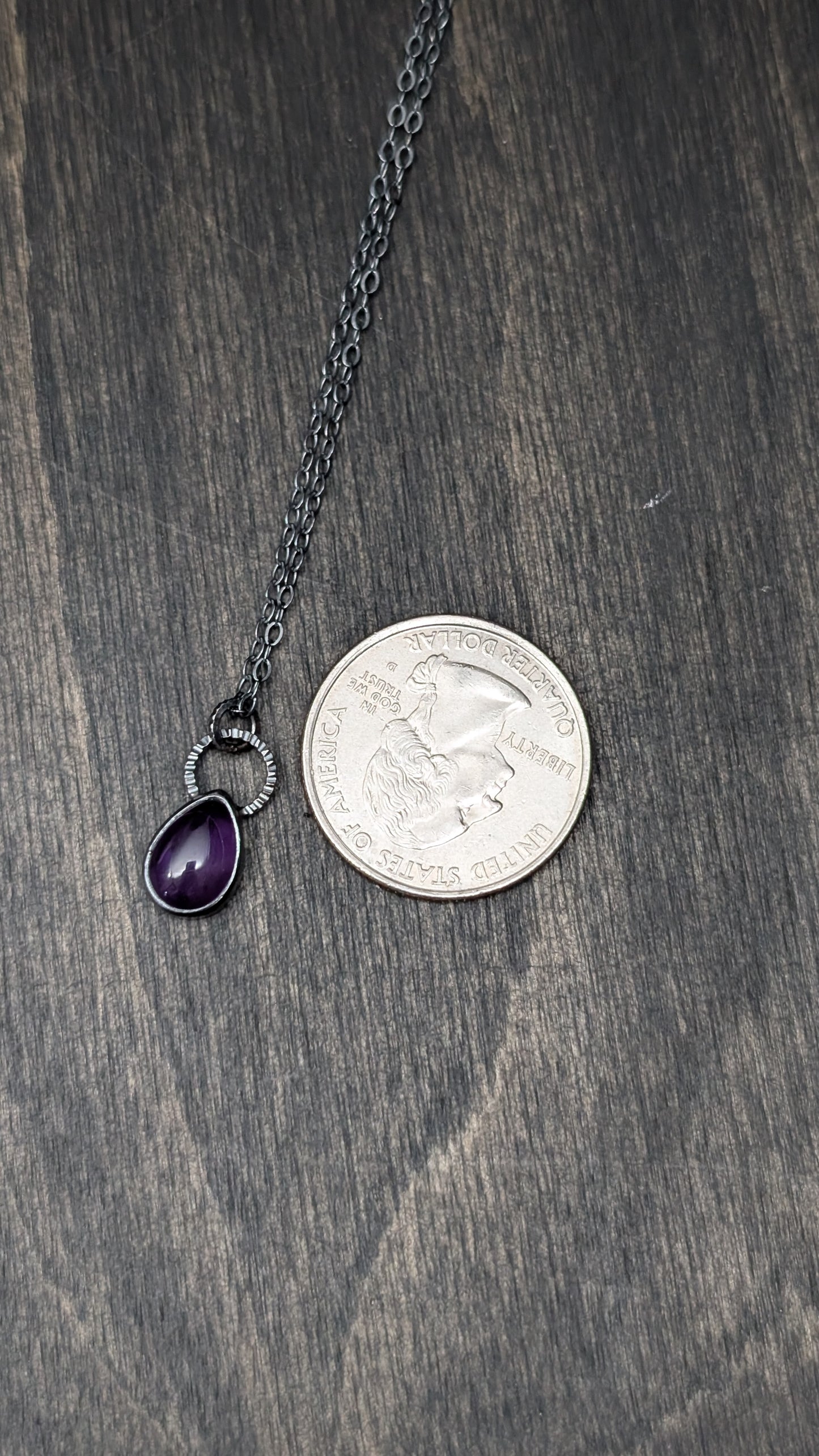 Mini Amethyst Teardrop Textured Sterling Silver Necklace