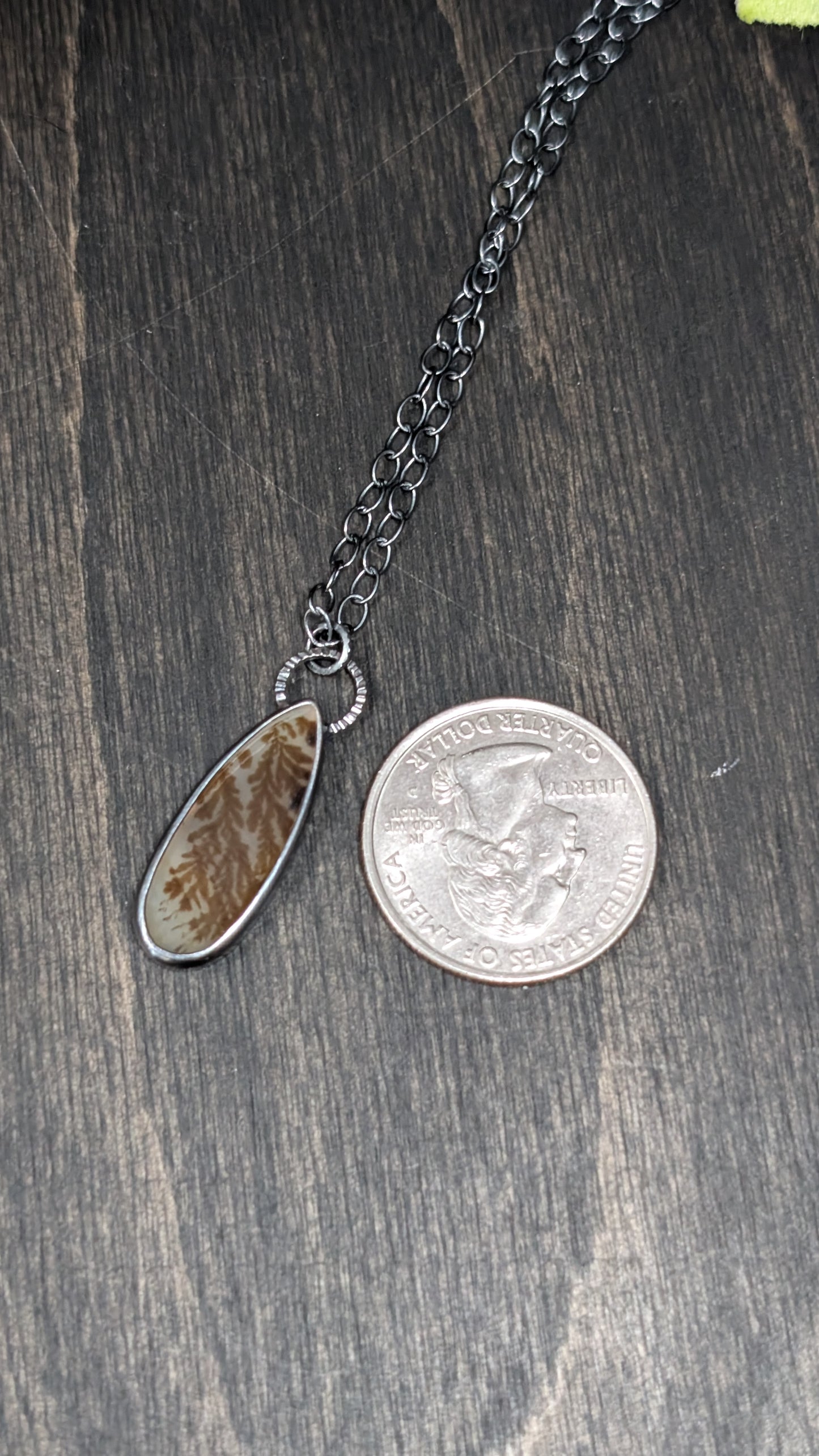 Dendritic Agate Teardrop Slice Textured Sterling Silver Necklace