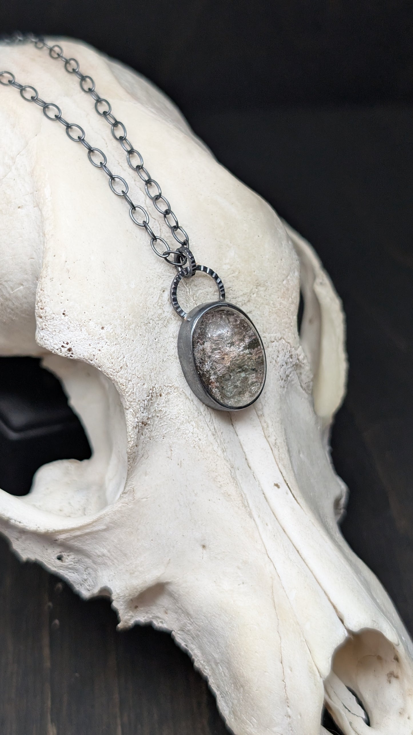 Lodalite Garden Quartz Textured Sterling Silver Necklace