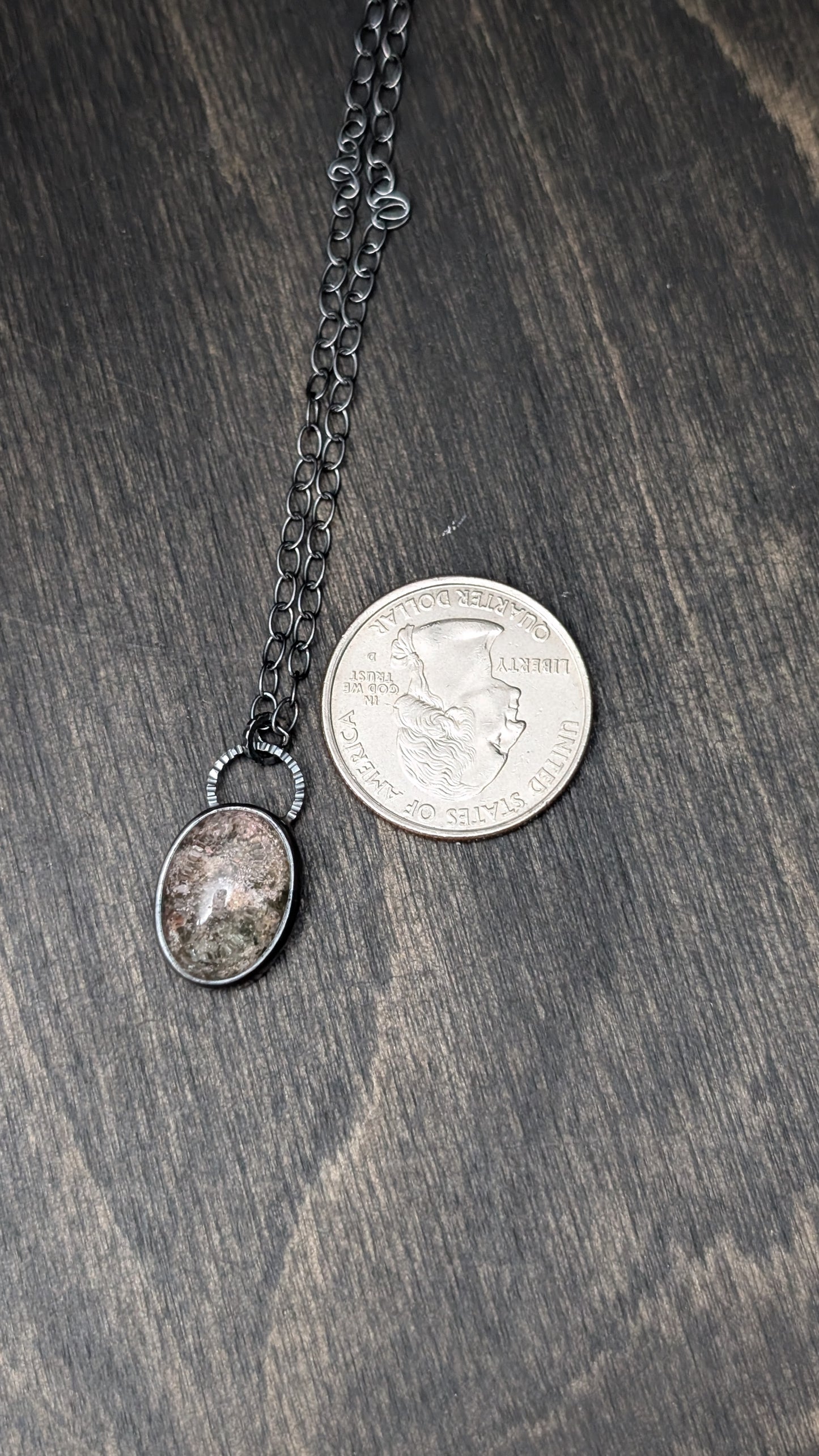 Lodalite Garden Quartz Textured Sterling Silver Necklace