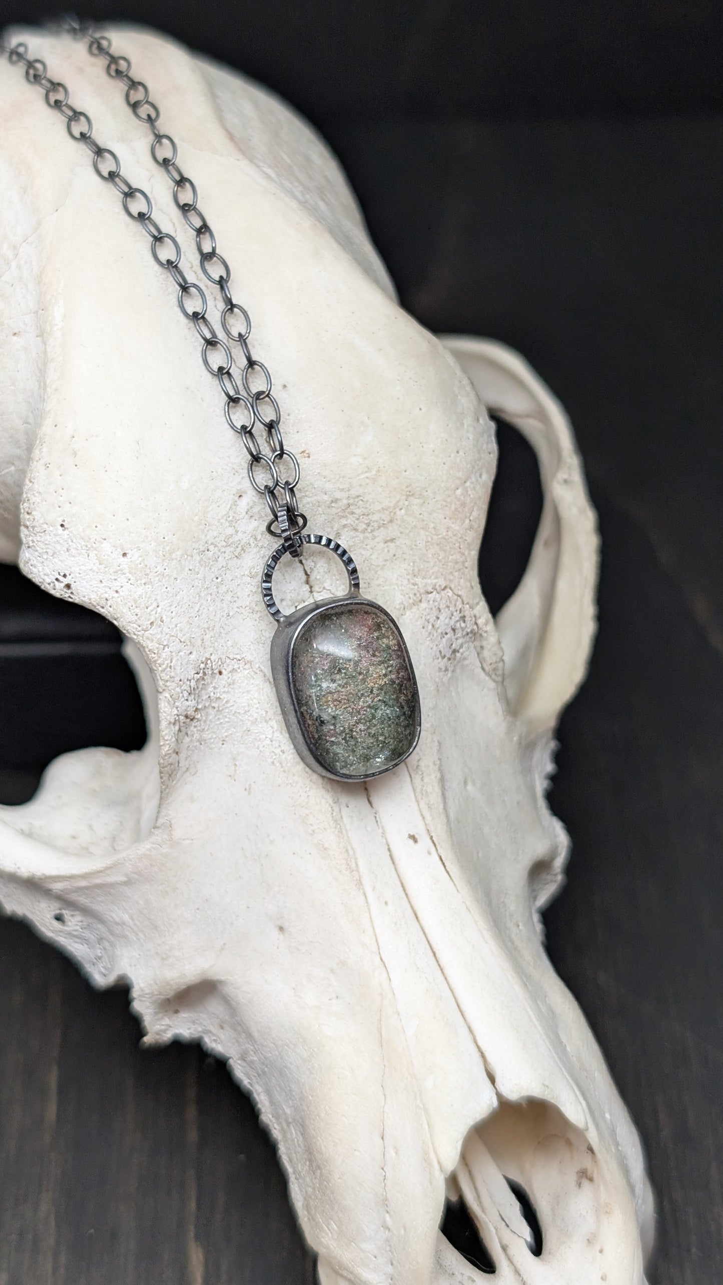 Lodalite Garden Quartz Textured Sterling Silver Necklace