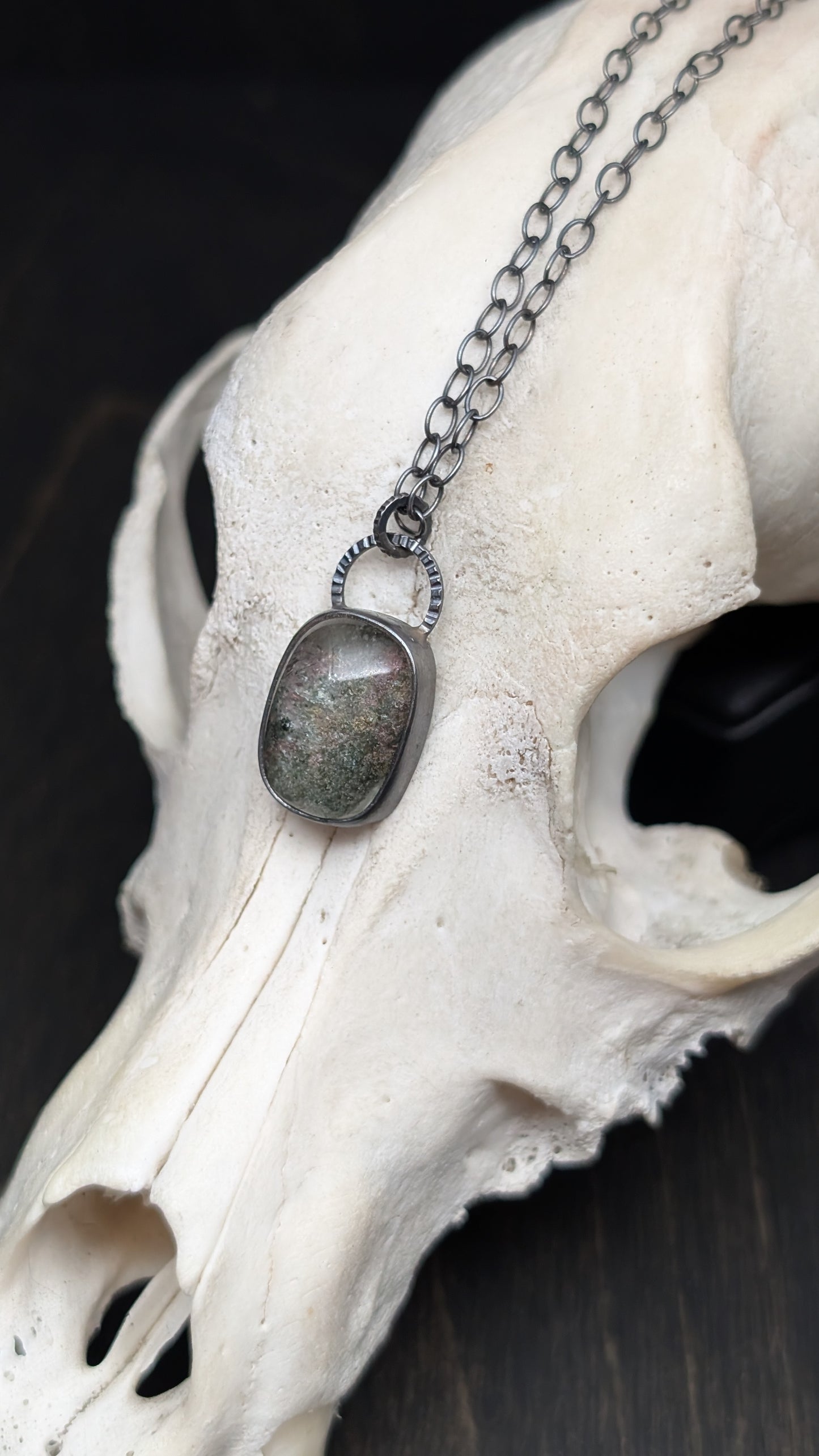 Lodalite Garden Quartz Textured Sterling Silver Necklace