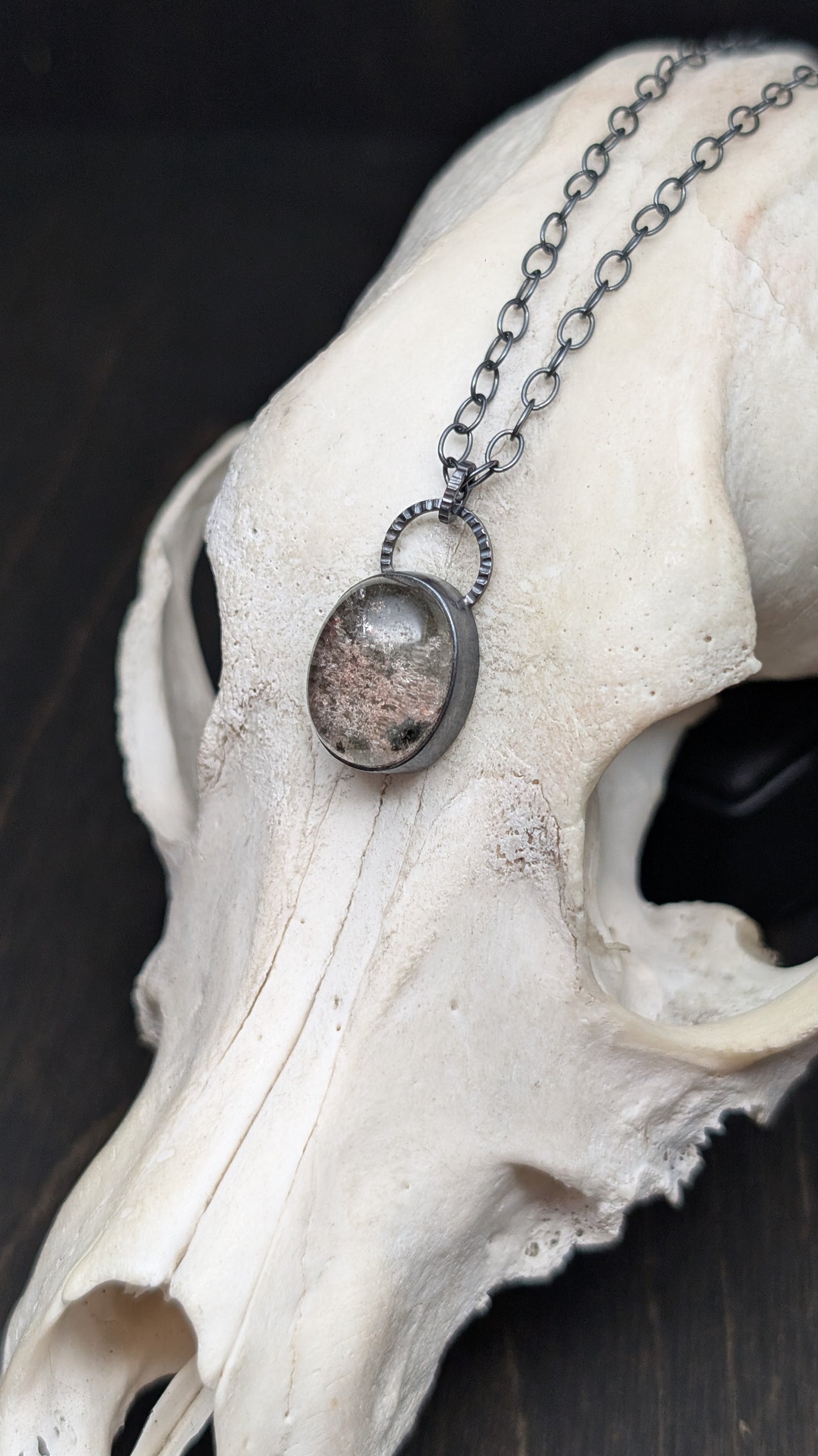 Lodalite Garden Quartz Textured Sterling Silver Necklace