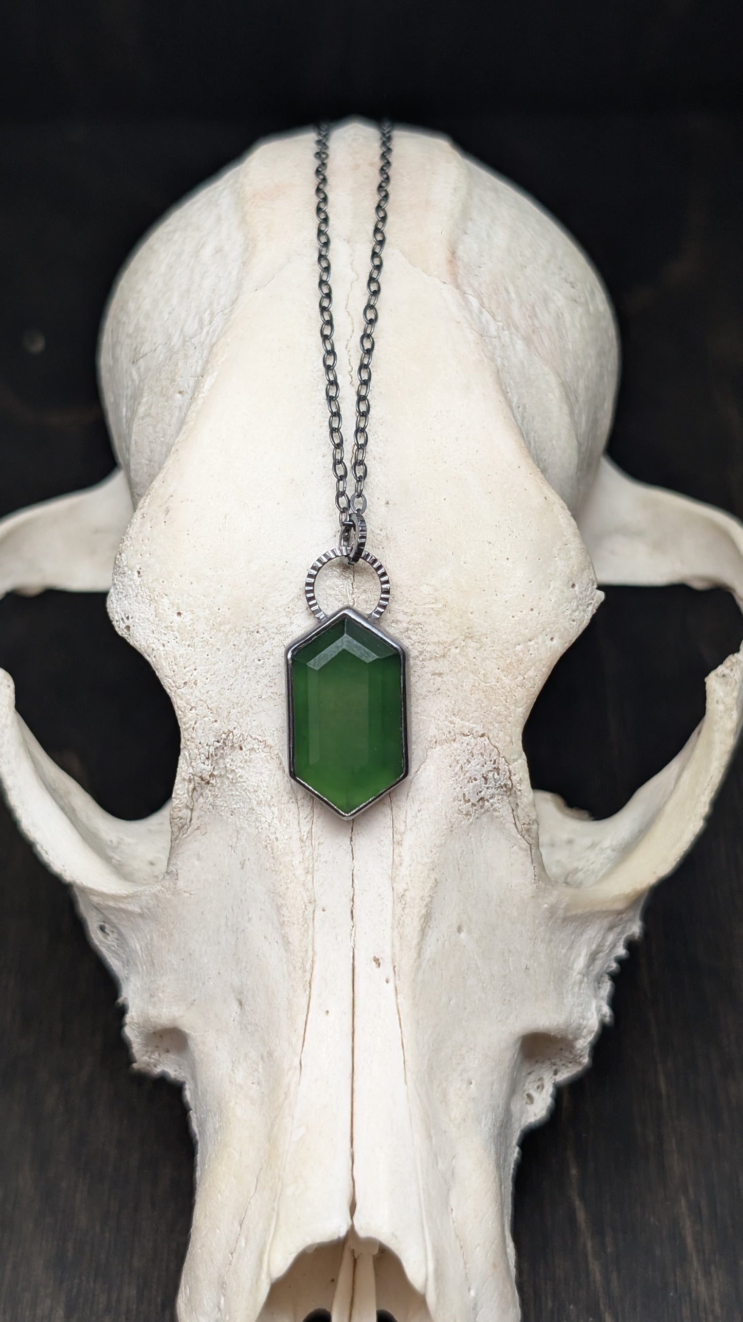 Serpentine Short Tablet Textured Sterling Silver Necklace